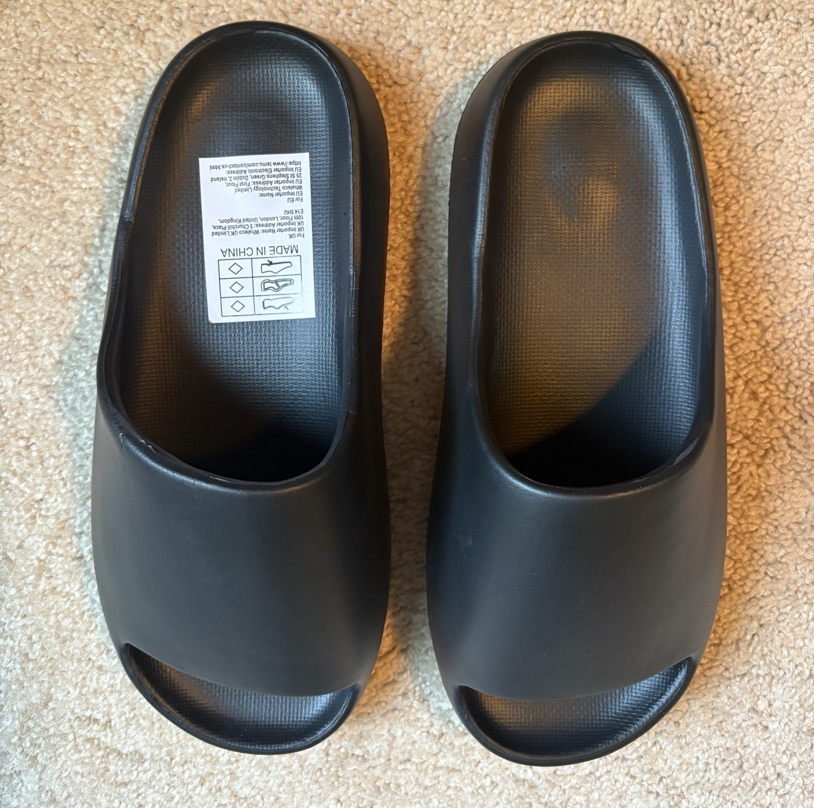 Men’s Black Slip-On Slide Sandals Open Toe Solid Foam Upper US 7.5 EU 40-41