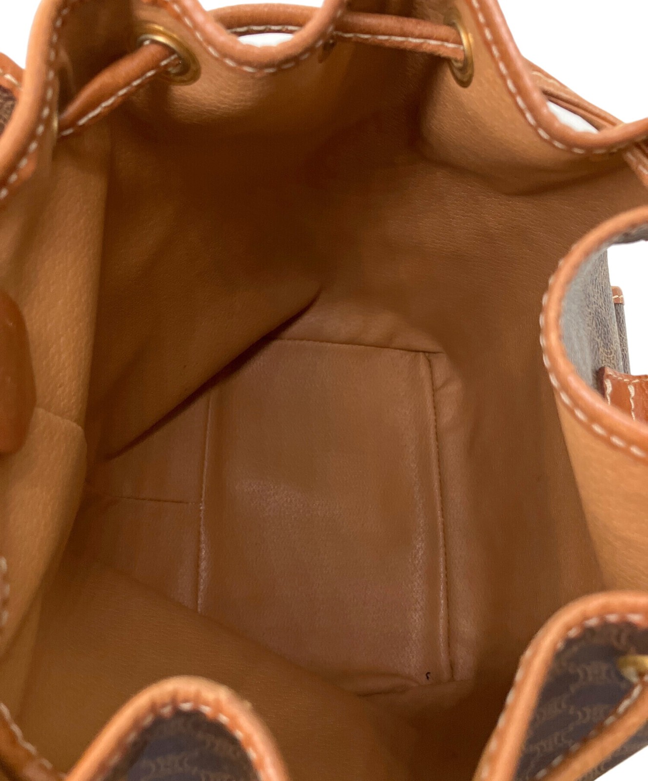 Celine Macadam Brown Backpack Womens Medium Leather PVC Gold Italy E06
