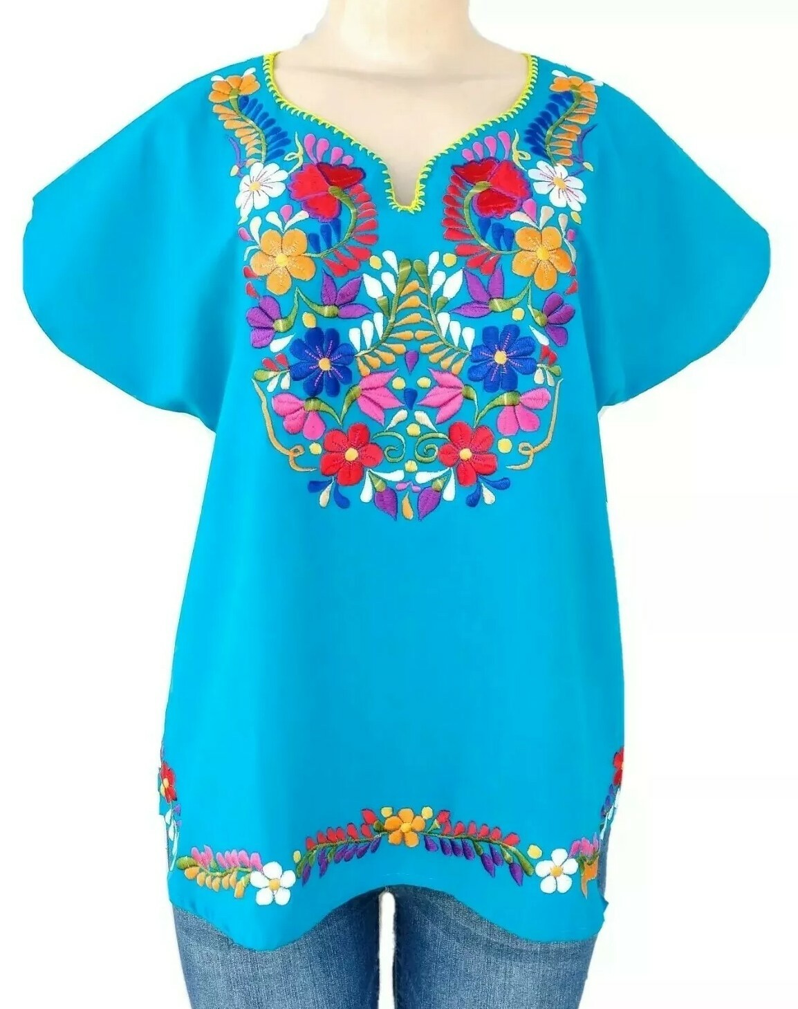 Mexican Embroidered Women’s Blouse Assorted Sizes & Colors S To 3XL Peasant Top