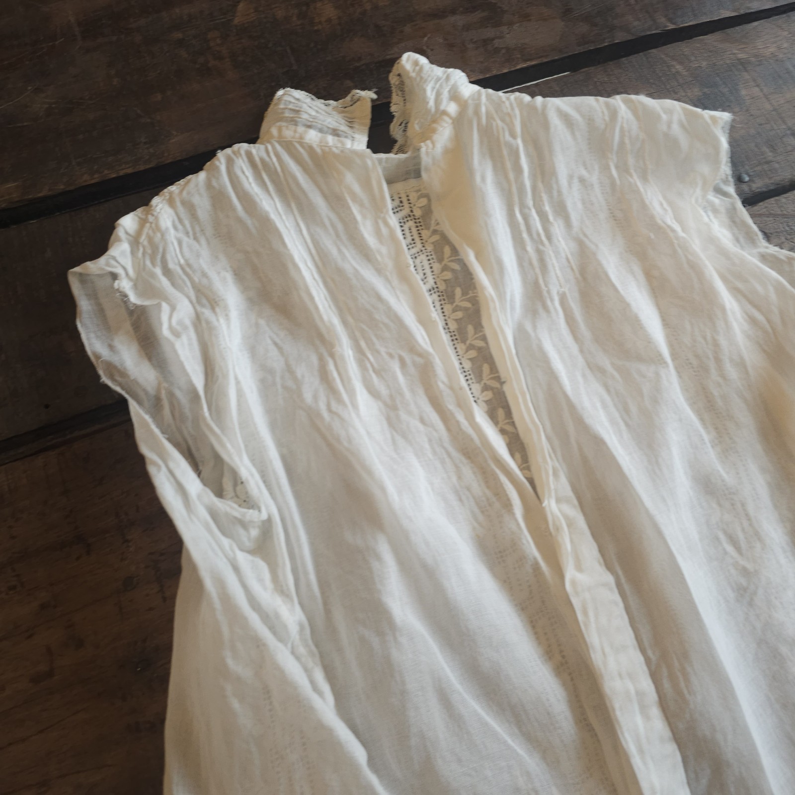 Antique Embroidered White Sleeveless Blouse Mock Neck As Is Top Shirt Edwardian