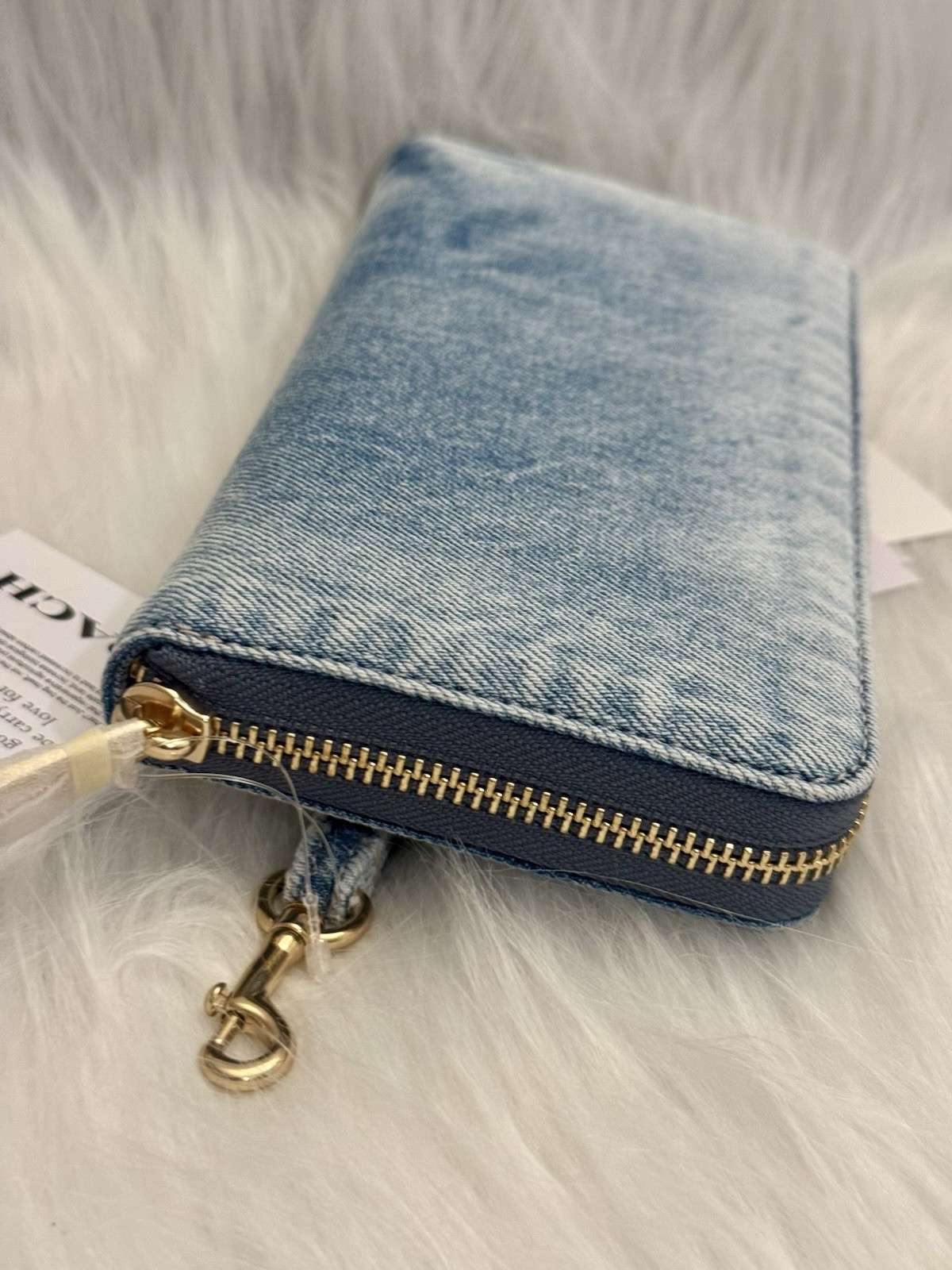 NWT Coach Long Zip Around Wallet In Loved Denim CEC21 in Gold Light Indigo