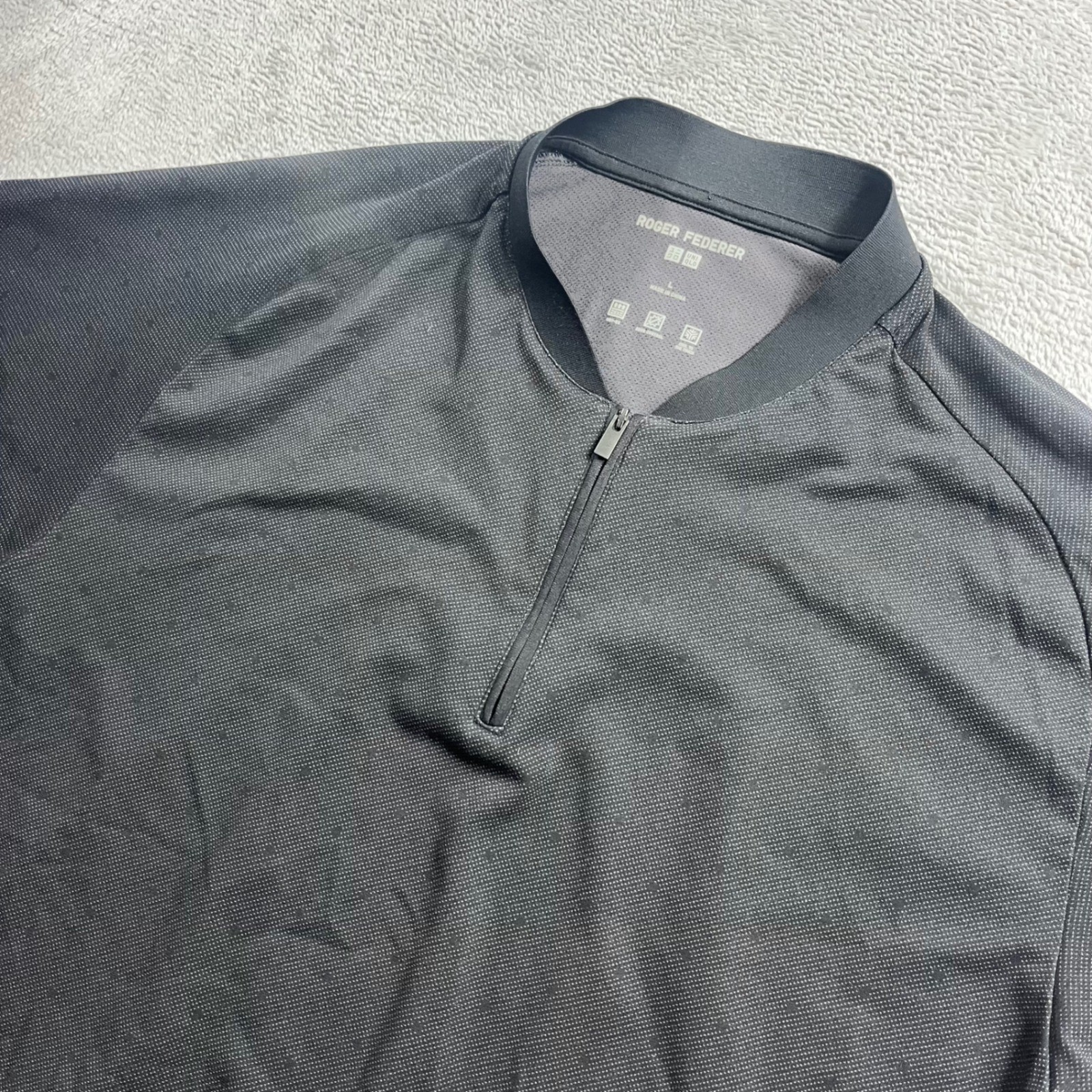Uniqlo Roger Federer Dry-EX Half-Zip Polo Shirt Mens Large Black Tennis Athletic