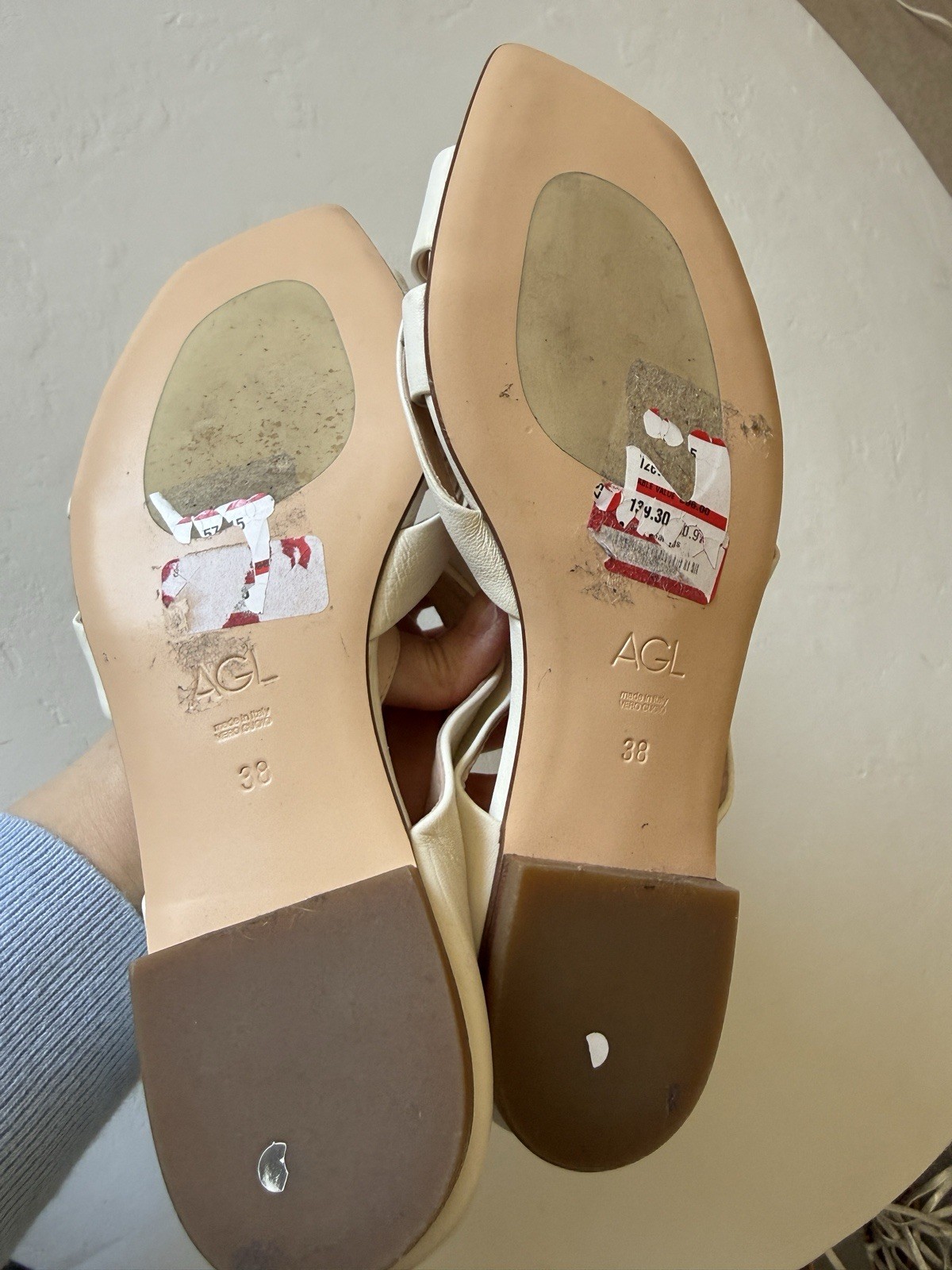 AGL Women’s Greta Leather Slide Flat Sandal Shoes EUR 38/US 8 Off White $398