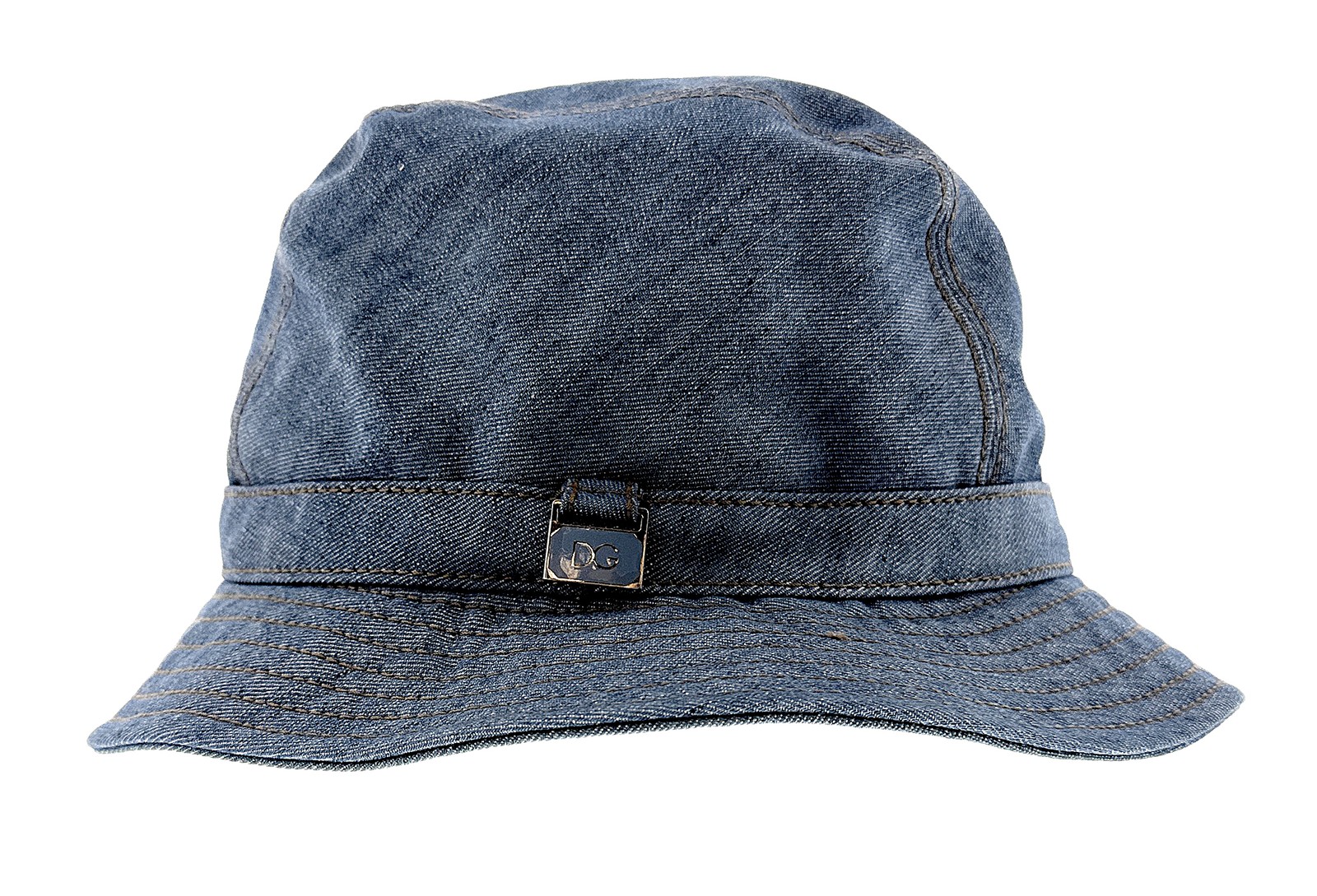 Dolce & Gabbana Cotton Blend Denim Bucket Hat with Logo Accent –