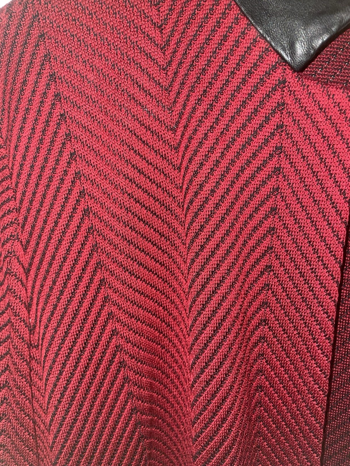 Ming Wang Herringbone Knit Knee Length Cardigan Jacket Red Black Women’s XL