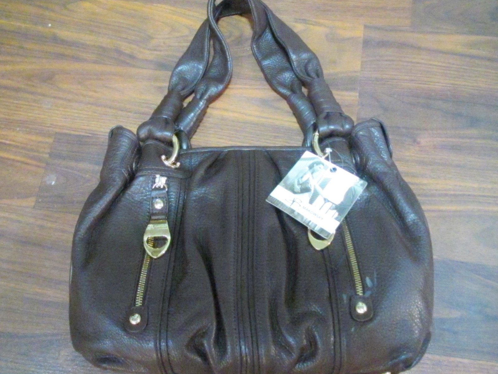 NWT! B. MAKOWSKY DARK BROWN PEBBLE LEATHER DOUBLE HANDLE HOBO TOTE BAG PURSE