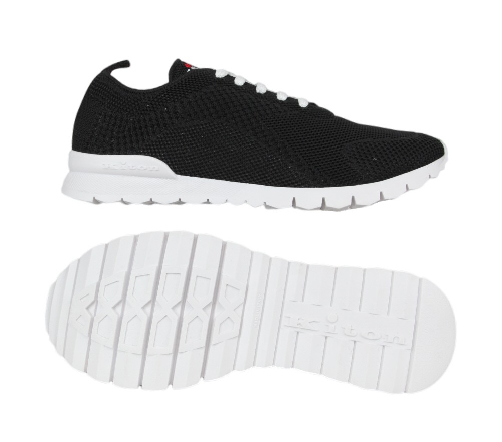 $820 Kiton Black Cotton Sneakers – (KT89255)