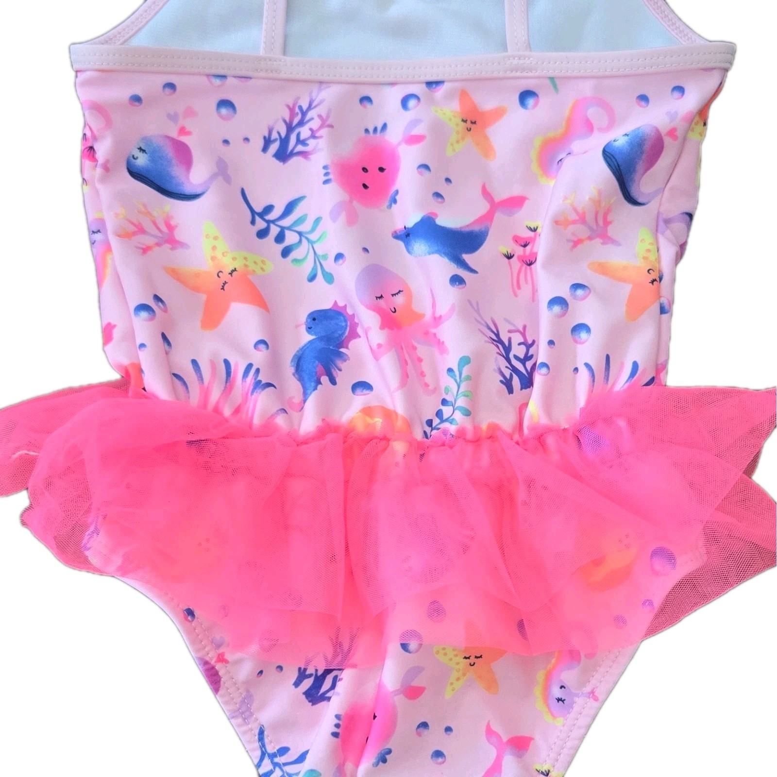 Wonder Nation Girls Pink Ocean Sea Life One-Piece Swimsuit Tulle Skirt 5T D-1