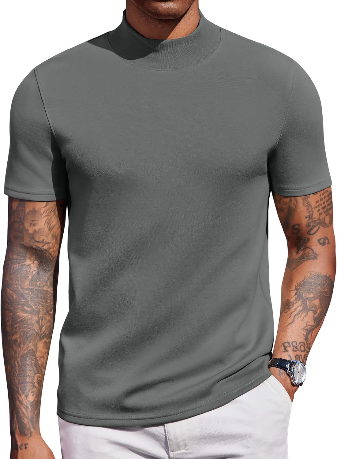 Men’s Short Sleeve Mock Turtleneck Top Stretch Skin-Friendly Casual Sweater