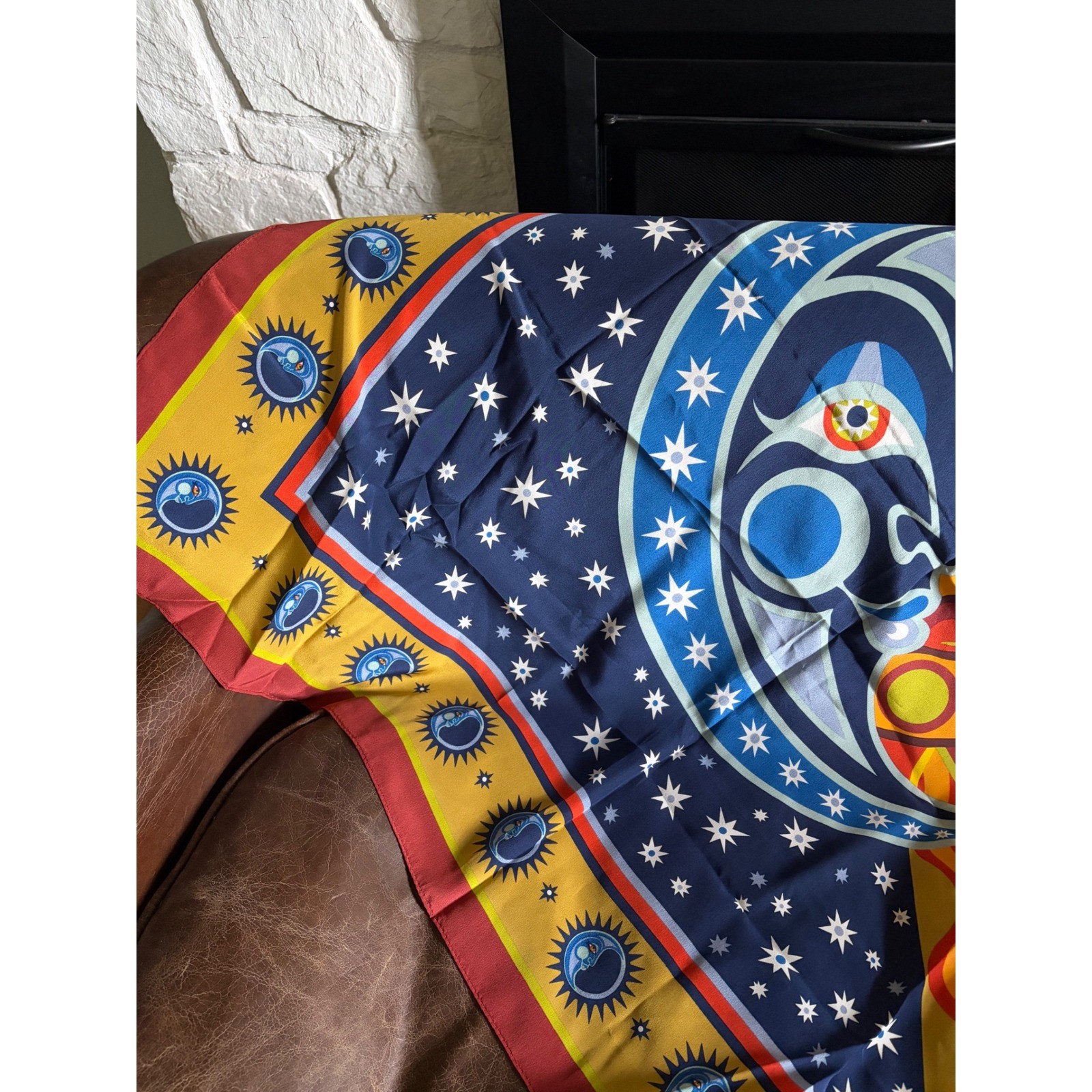 Vintage Bob Mackie 100% Silk Scarf Sun Moon Celestial Wearable Art NWT 38×38
