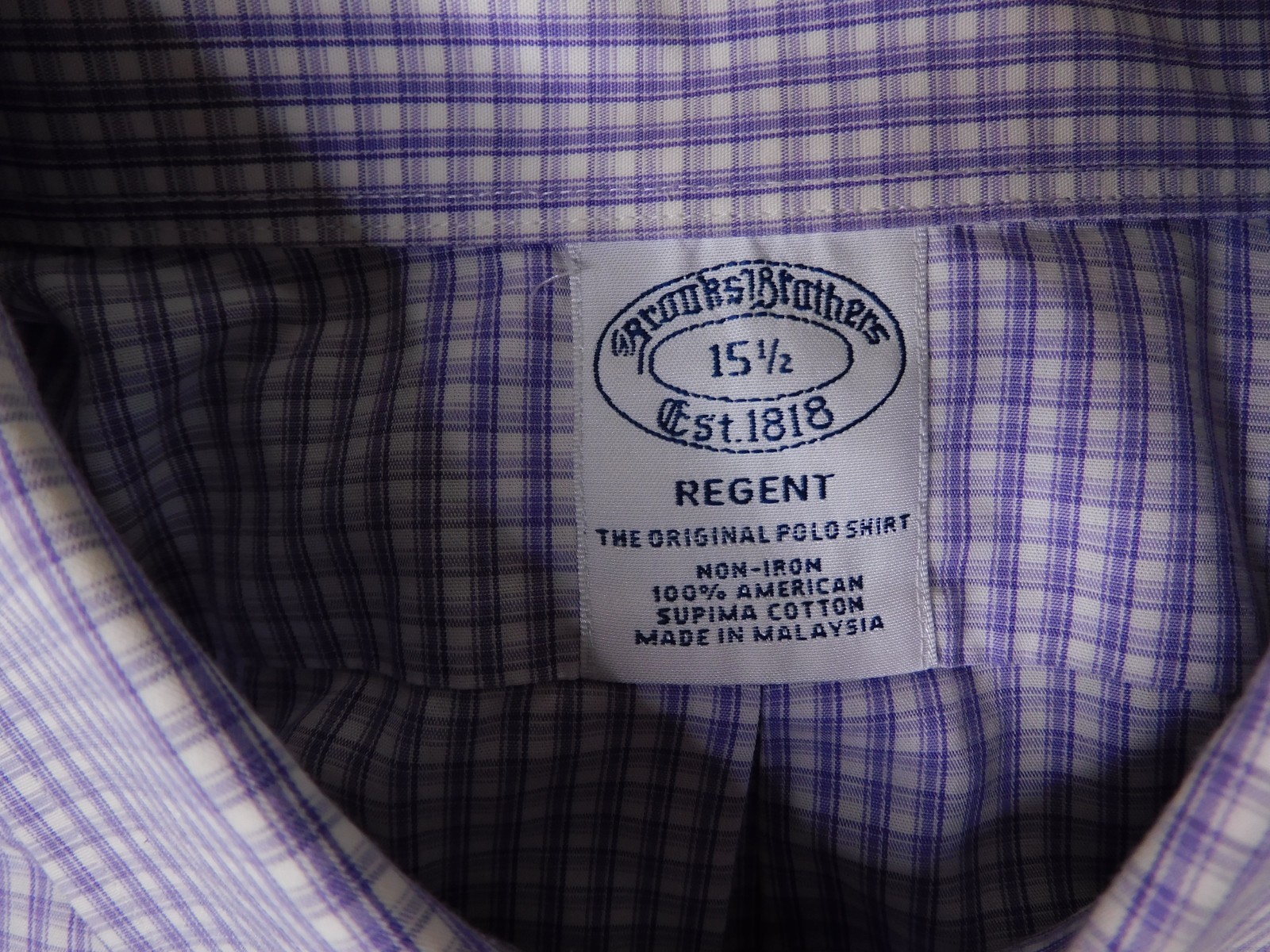 Brooks Brothers Regent Men’s Dress/Casual SS Shirt; Purple/White Checks – 15-1/2