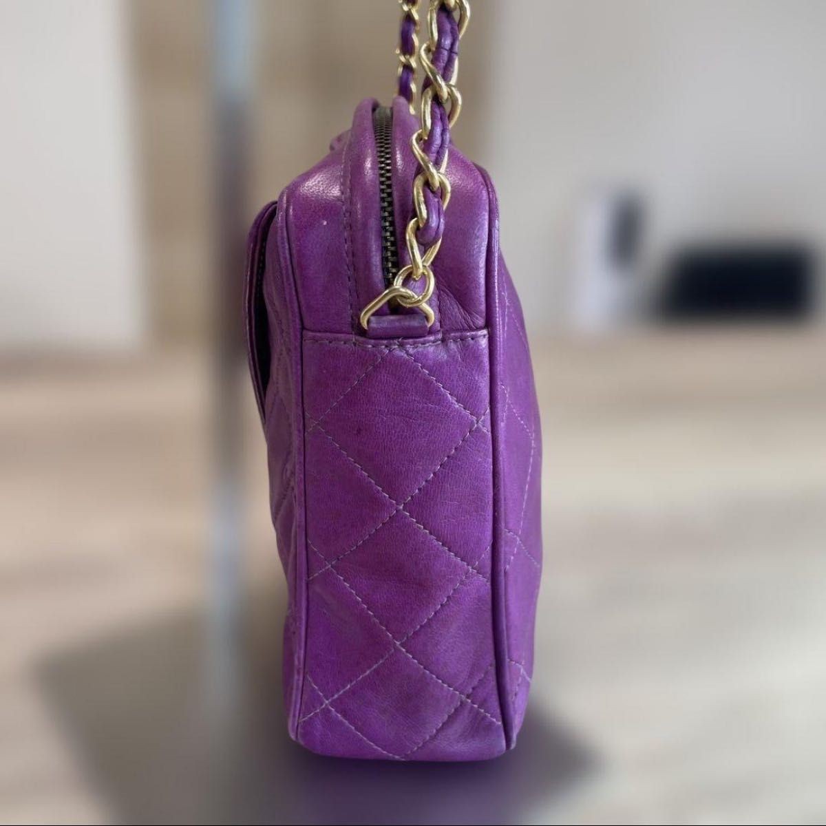 CHANEL Vintage Purple Lambskin Matelasse Tassel Chain Shoulder Bag