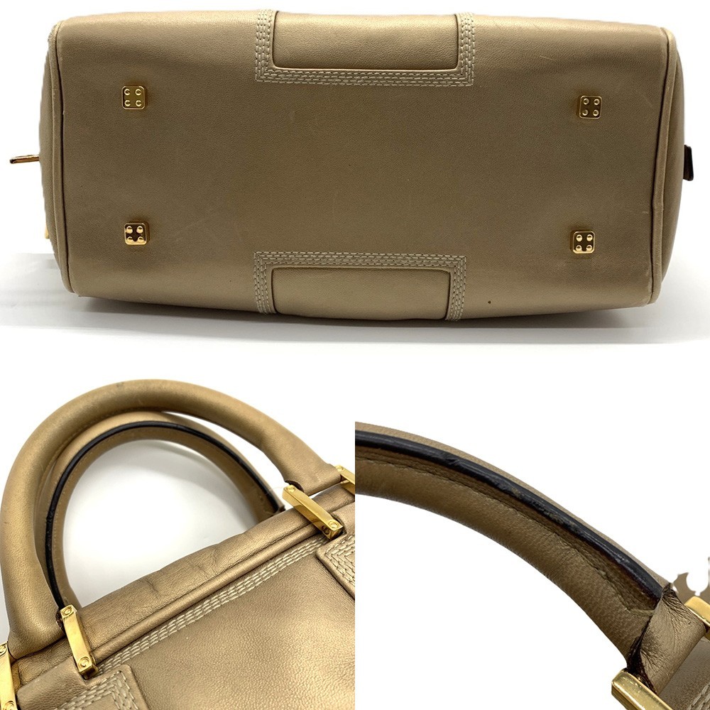 Loewe Amazona 28 Handbag, Mini Boston Style, Leather, Gold, Gold Metal