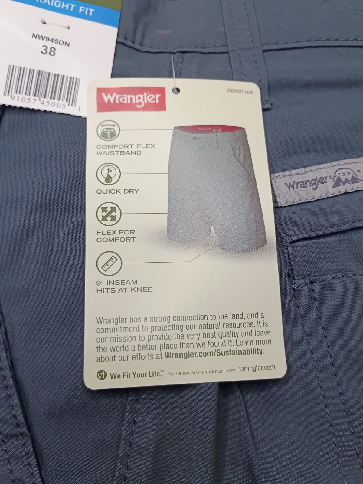 Wrangler Men’s Blue Flat Front Shorts Size 38 Outdoor Performance Stretch Hiking