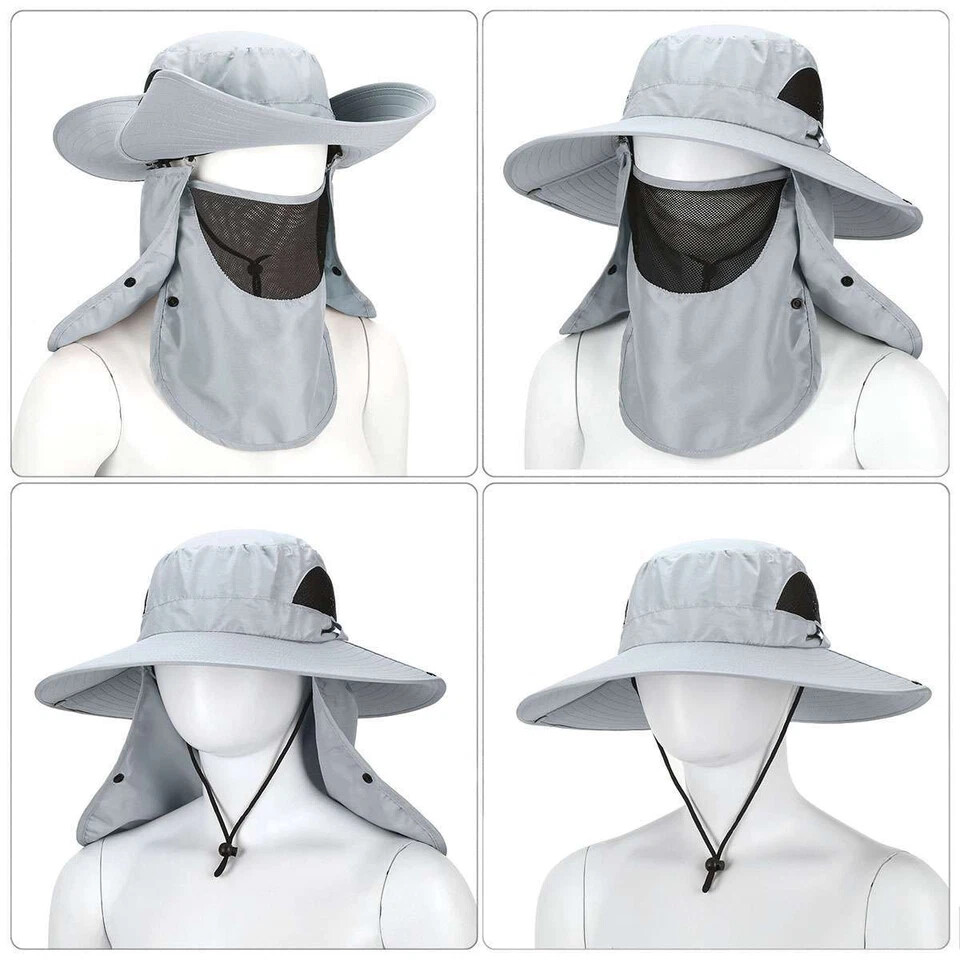 Fishing Hat UV Sun Protection Wide Brim Hat w/ Face Cover & Neck Flap Unisex USA