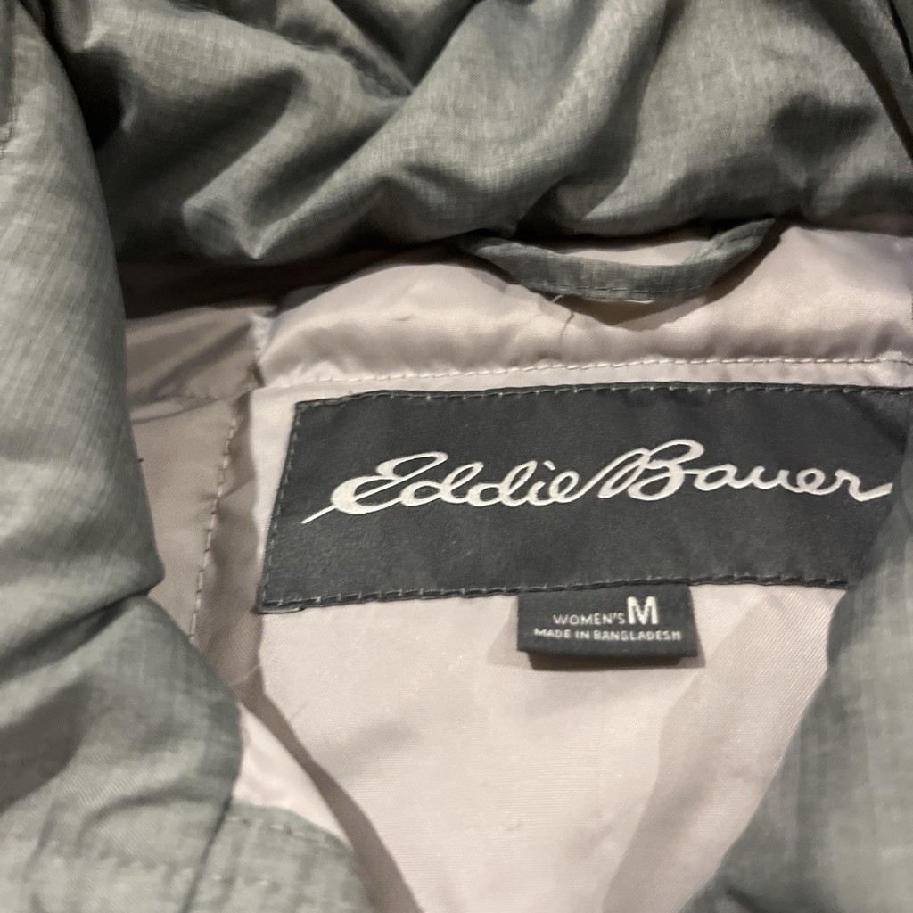 Eddie Bauer Women’s Gray Down Puffer Jacket M Quilted Collared Pockets Snap