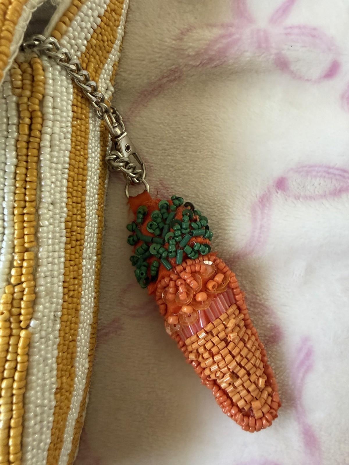 Beaded Carrot Striped Small Top Handle Bag w/ Carrot Charm Magnetic Closure