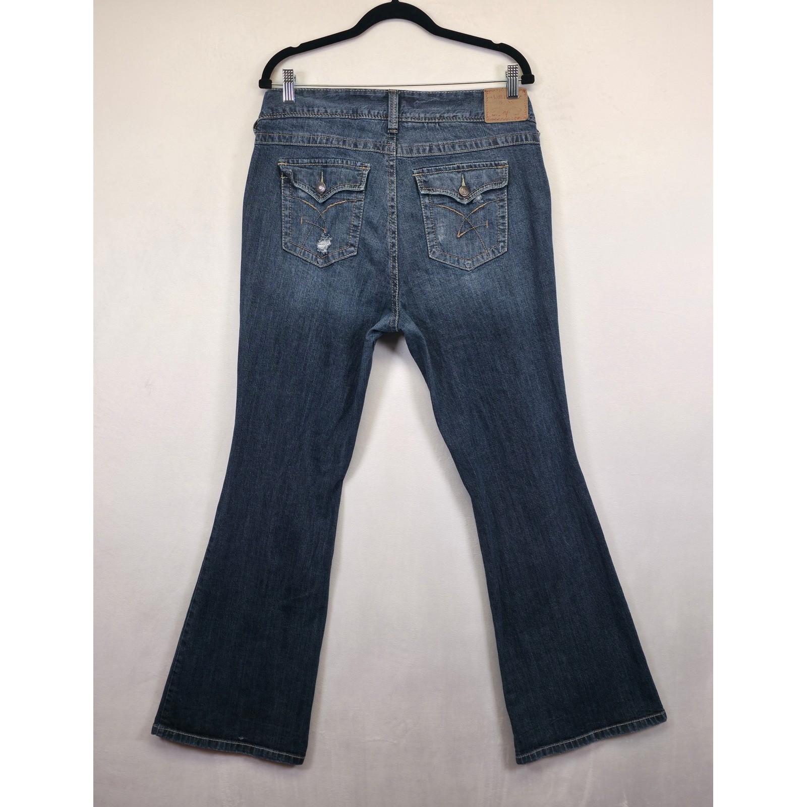Amethyst Jeans Womens 16 Distressed Y2K Low Rise Flared Denim Bootcut