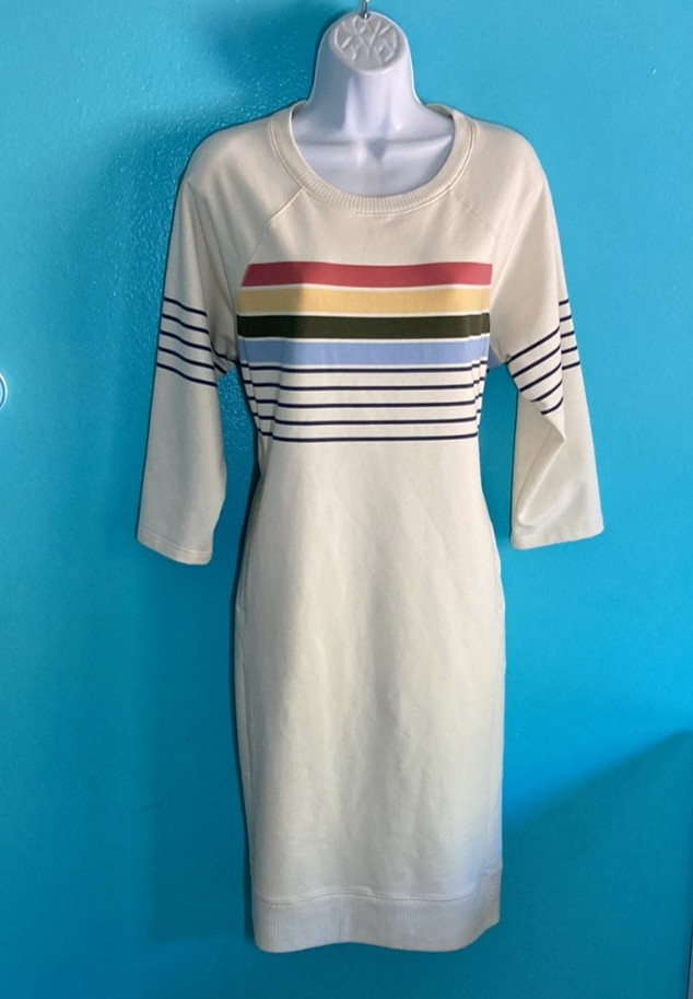 L.L. Bean Womens Size M / L Off White Striped Pullover Cozy Sweatshirt Dress