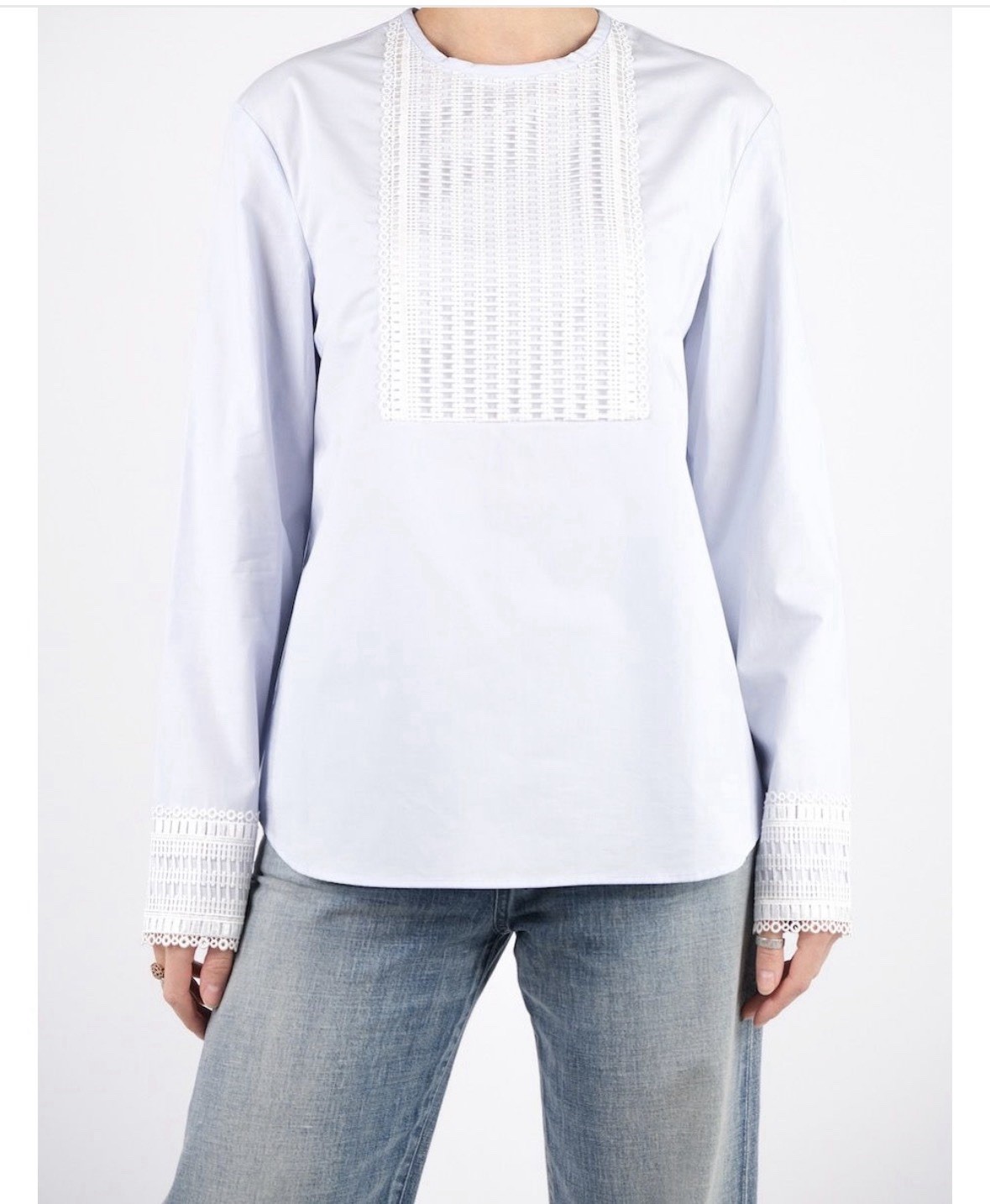 Sandro Paris Lace Accent Blouse Top size 1 (S – US4) Long Sleeve Off-White/Ivory