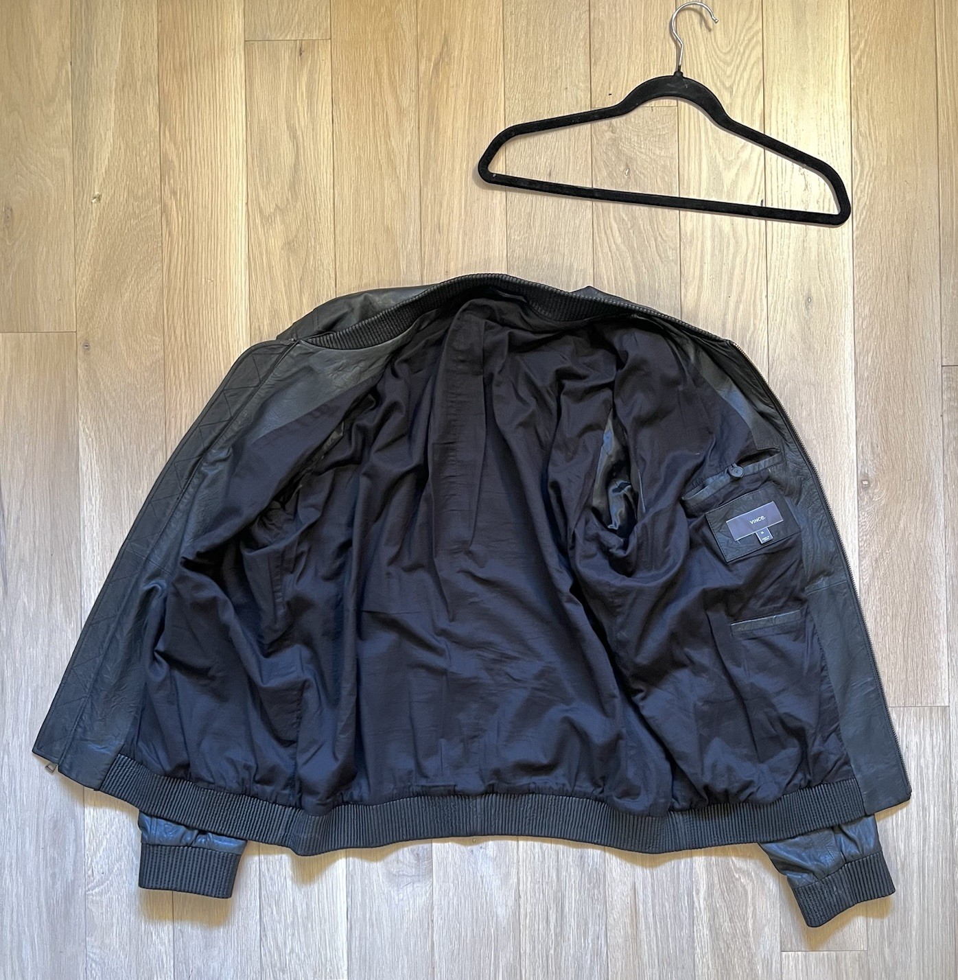 Vince Men’s 100% Lambskin Leather Bomber Jacket Black Full Zip Pockets XL