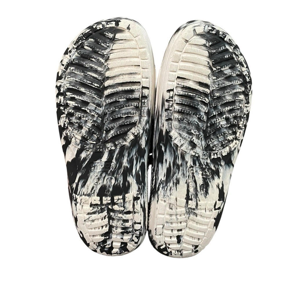 CROCS Classic Black & White Marbled Slide Sandals Unisex Men’s 9/Women’s 11