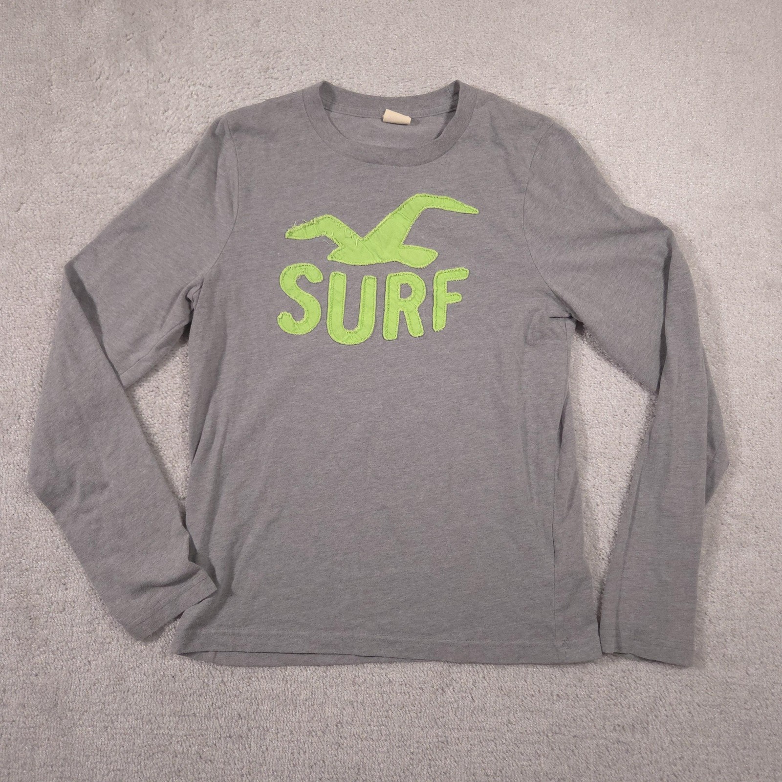 Hollister Shirt Mens Medium Gray Surf Logo Long Sleeve Graphic Tee Casual