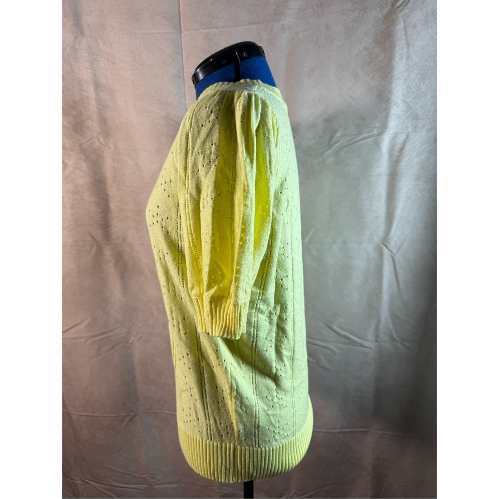 342-Grace Karin Lemon Yellow Knit Short Sleeve Sweater