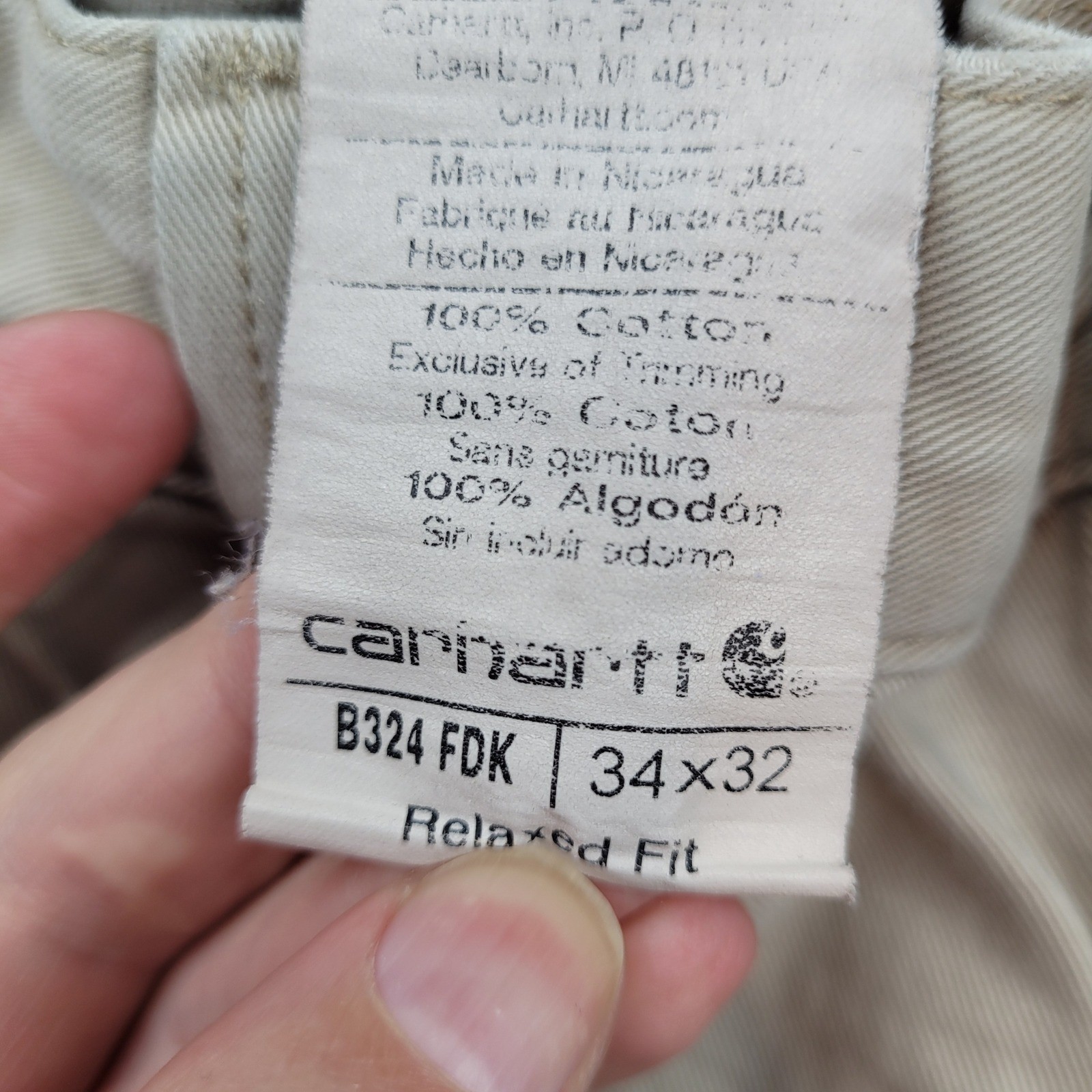 Carhartt Carpenter Pants Mens 34×32 Tan B324 FDK Relaxed Fit Workwear Cotton