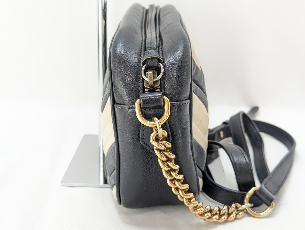 GUCCI GG Marmont Shoulder Bag Leather Black White 447632 001998 Authentic