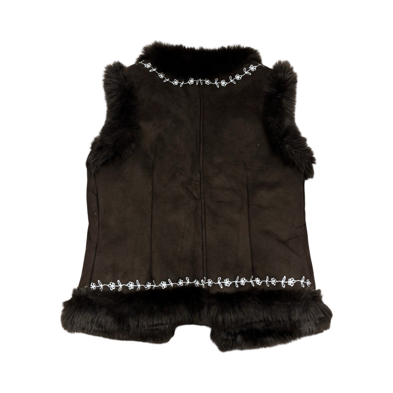 The ultimate Y2K boho chic embroidered faux fur vest