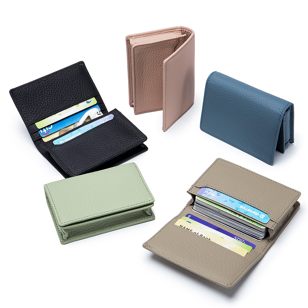 Genuine Leather Business Card Holder for Men Women Card Wallet Coin Pocket Purse
