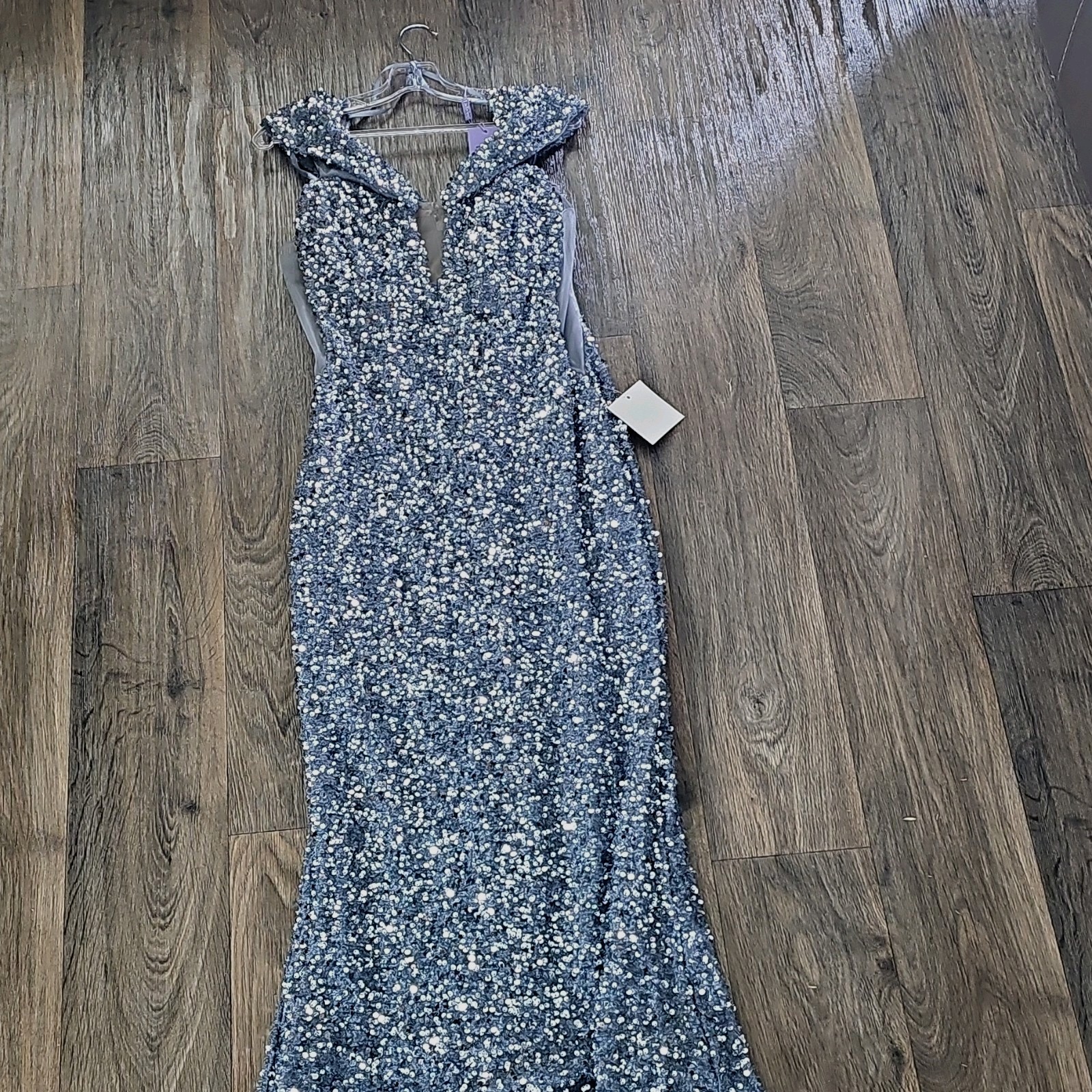 Ladivine by Cinderella Divine CD975 Midnight Grey Sequin Gown Size 14 Sleeveless
