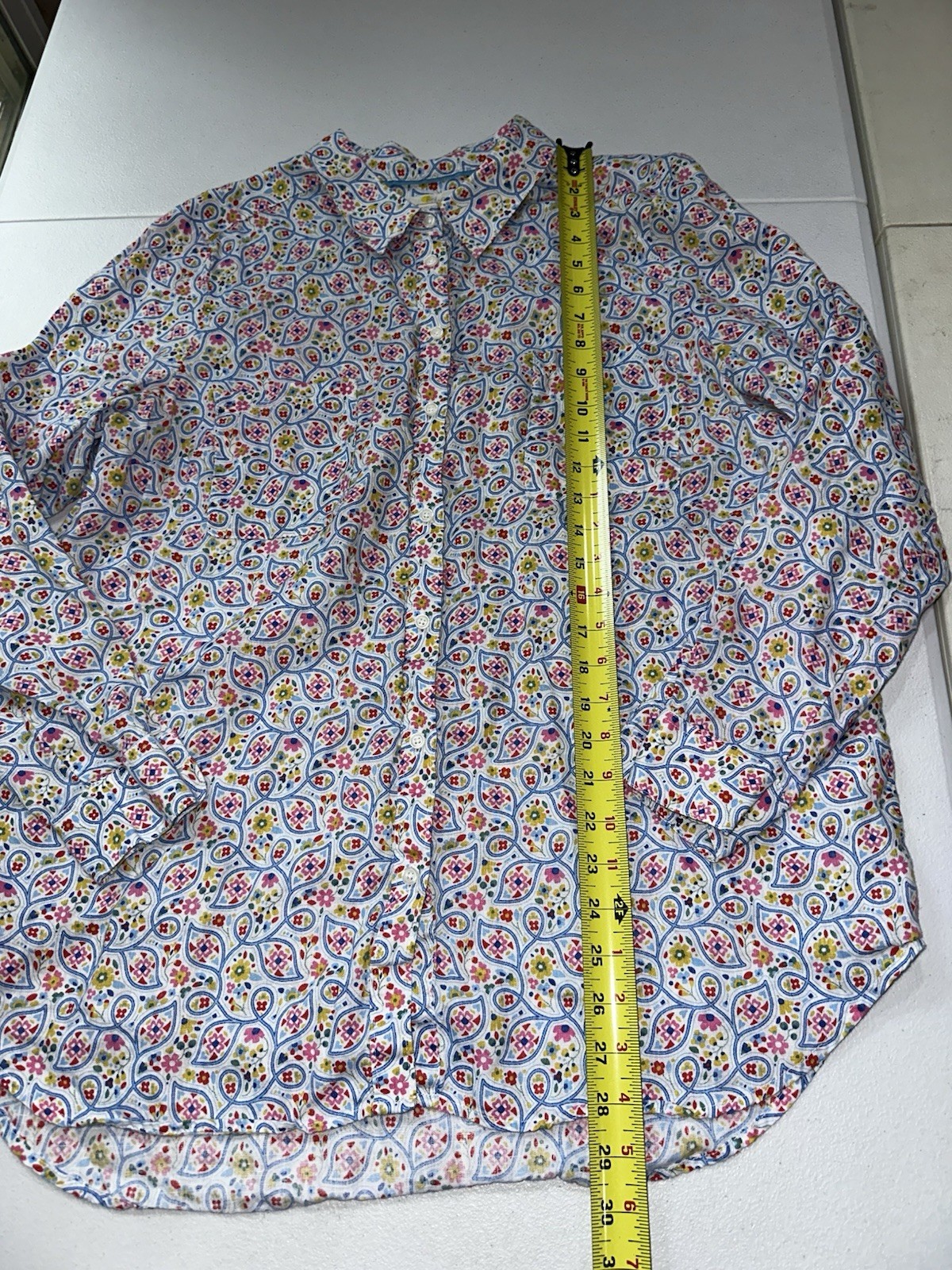 Boden Shirt Size US 14R Linen Floral Blouse Button Up Long Sleeve Beach Resort