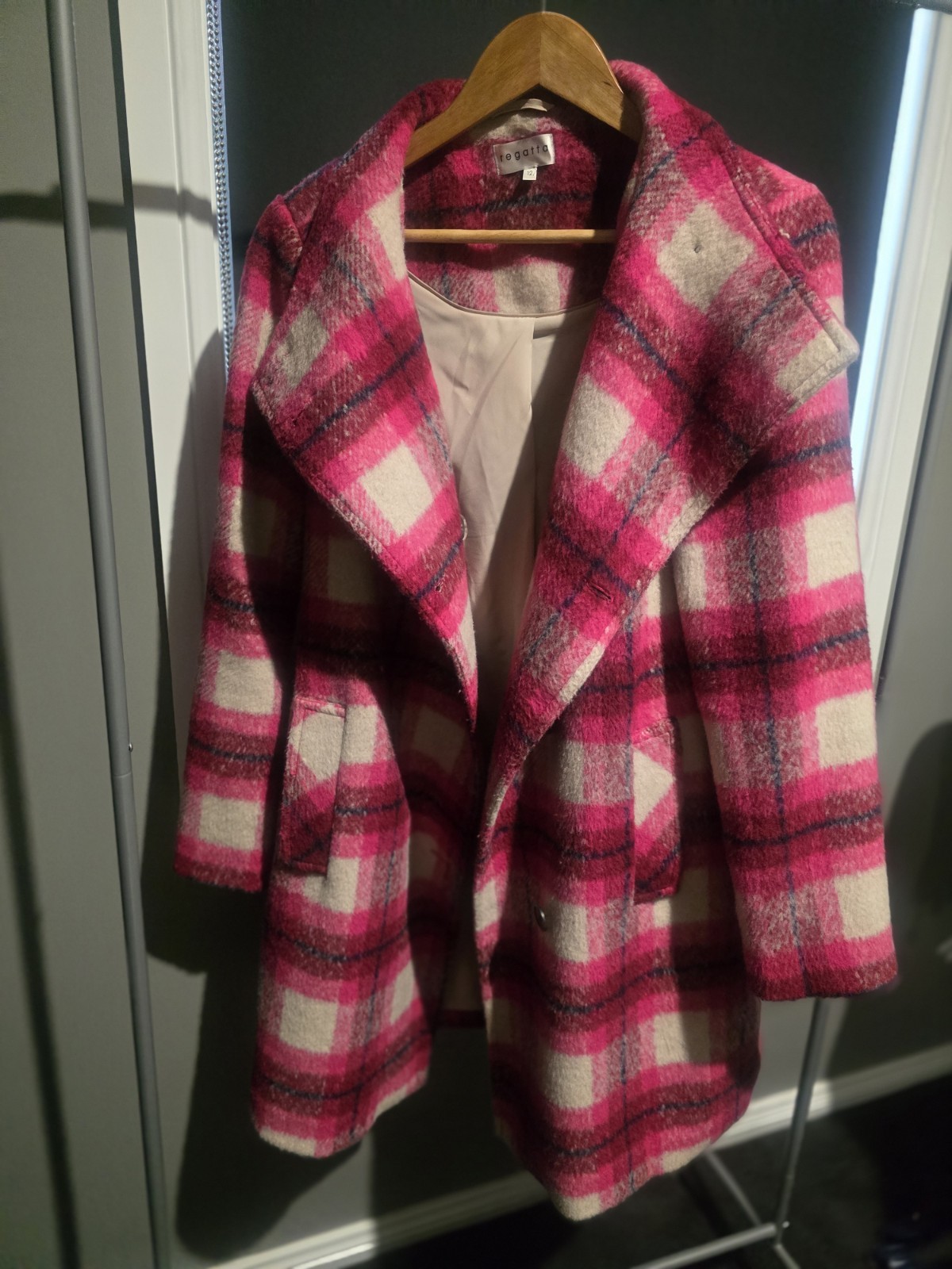 Regatta Womens Pink Tartan Wool Blend Coat Size 12