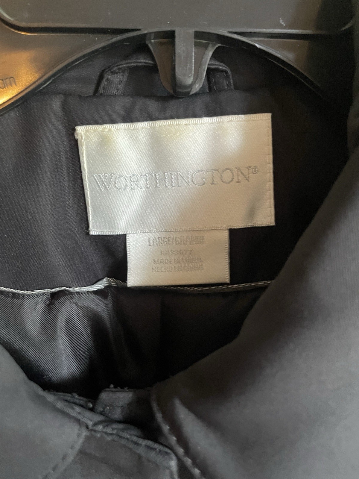 Worthington Women’s Black Lined Mid-Length Jacket L Zip Snap Collared Pockets
