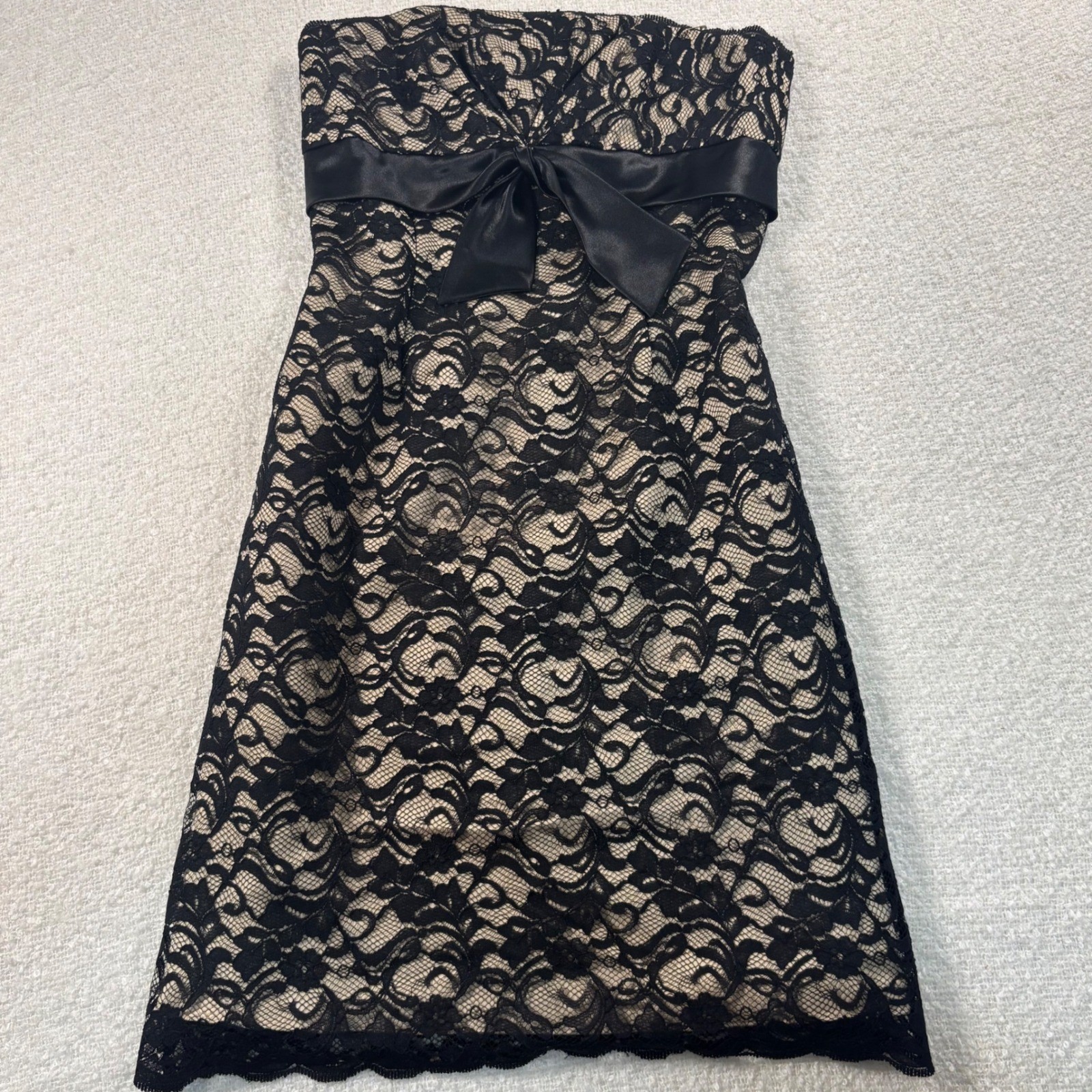 white house black market lace bow black beige dress y2k coquette chic goth 00s