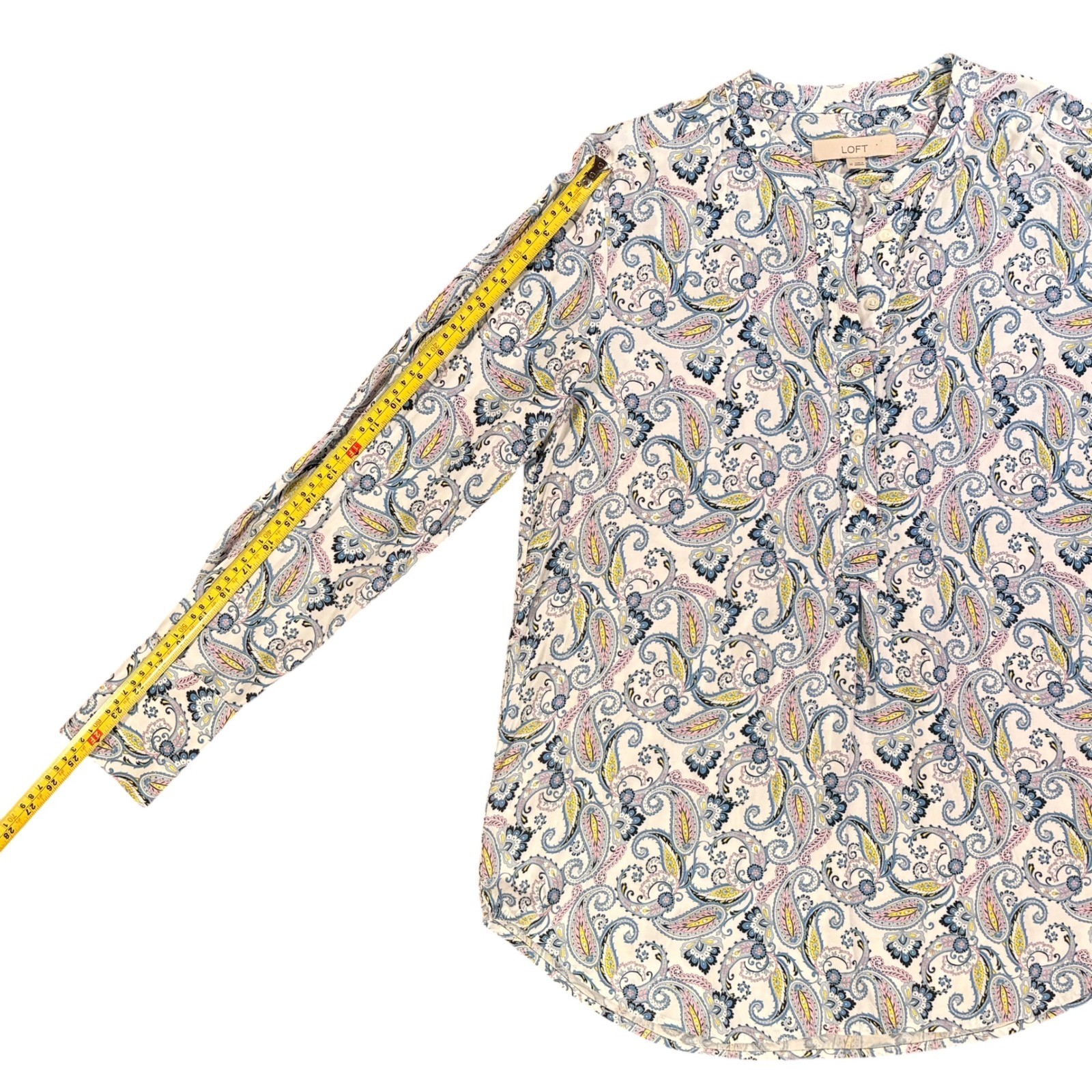 LOFT Womens Paisley Henley Blouse Multi-Color Long Sleeve Rayon Top Size M