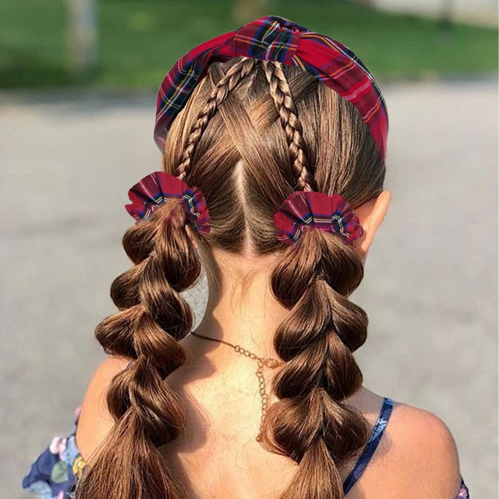 5 Pcs Plaid Headbands & Knotted Scrunchies Set, Holiday Hair Accessories for Wom