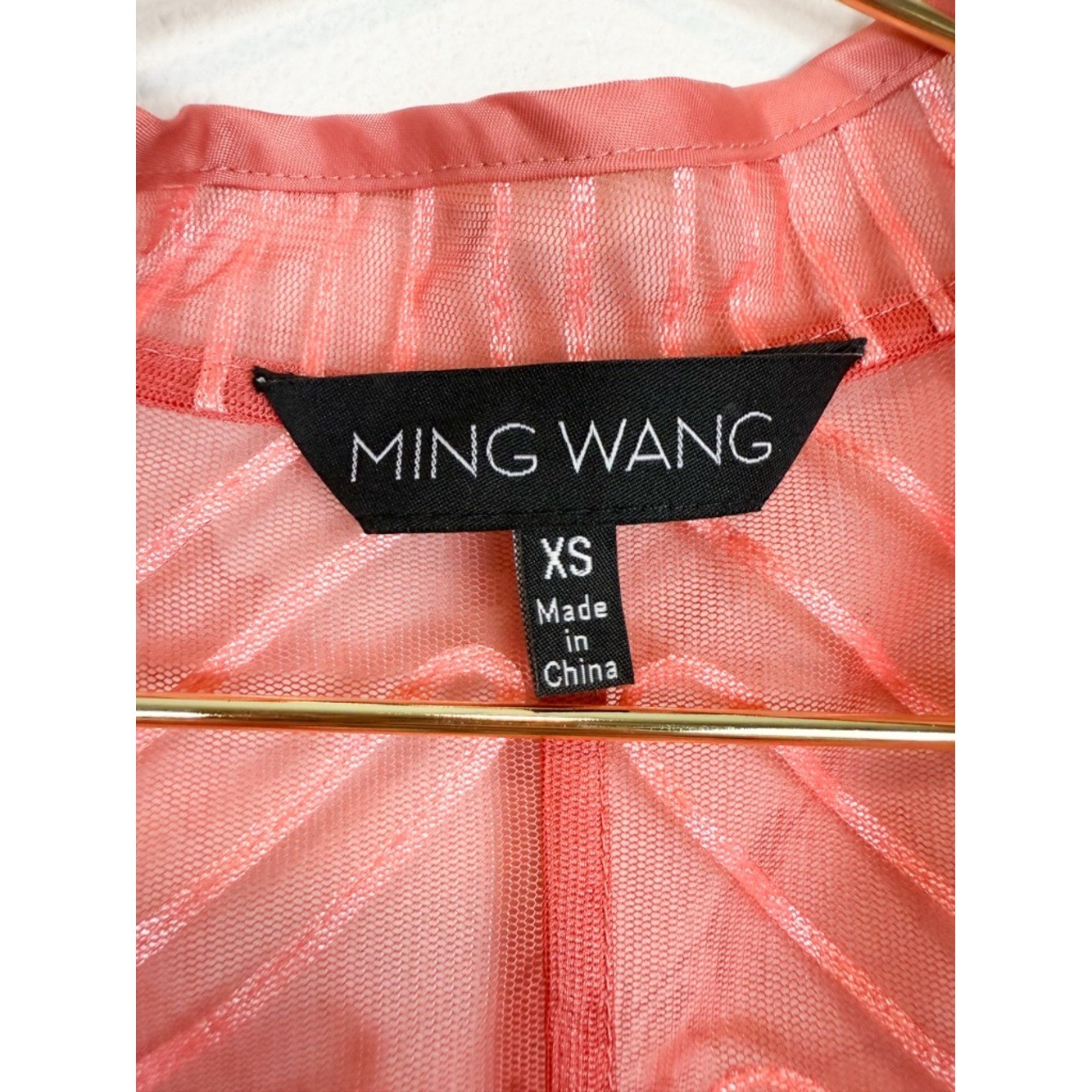 Ming Wang Sheer Stripe Open Front Jacket Topper Coral Size XS