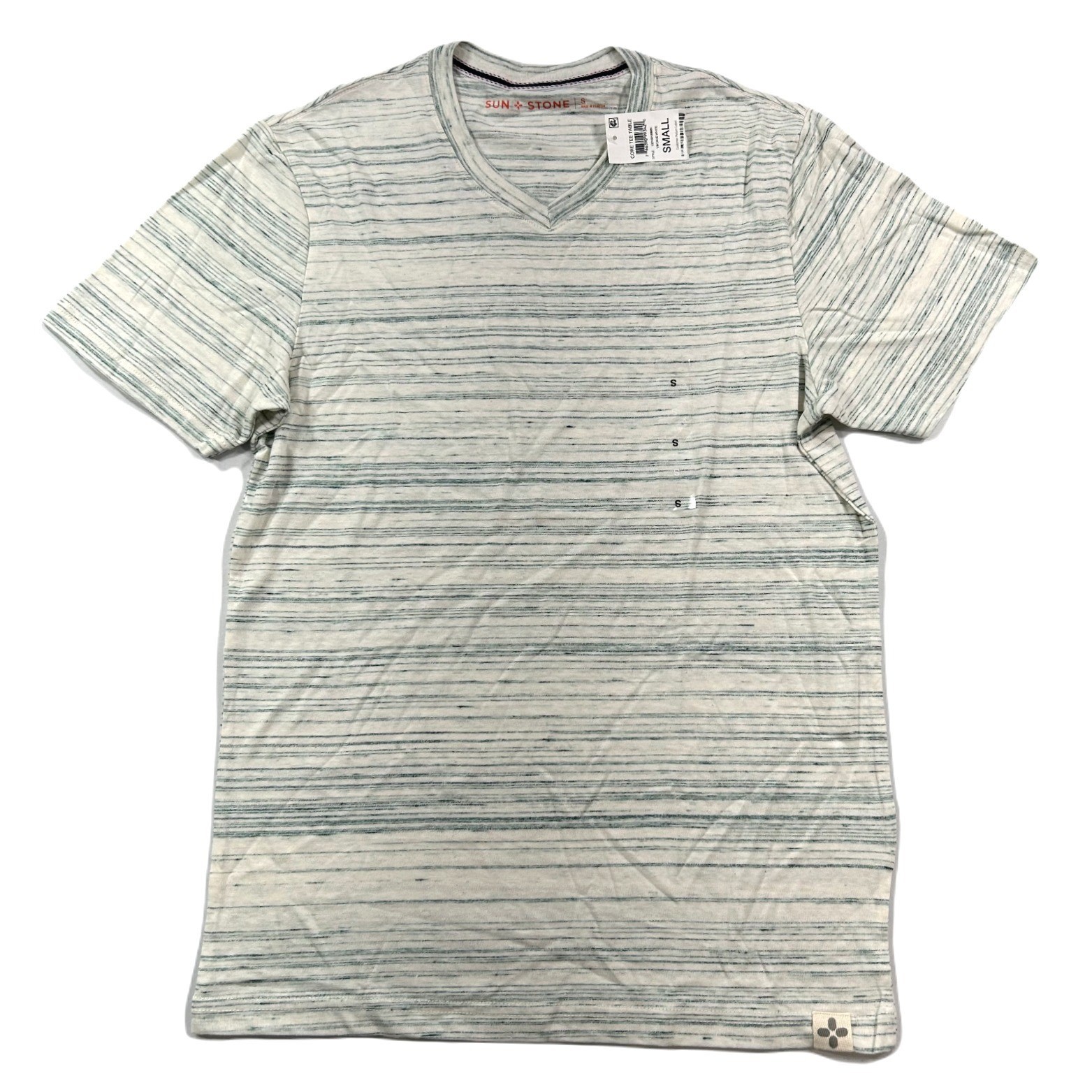 Sun + Stone V-Neck T-Shirt Tee Mens Small Vintage White Regular-Fit Nep NEW