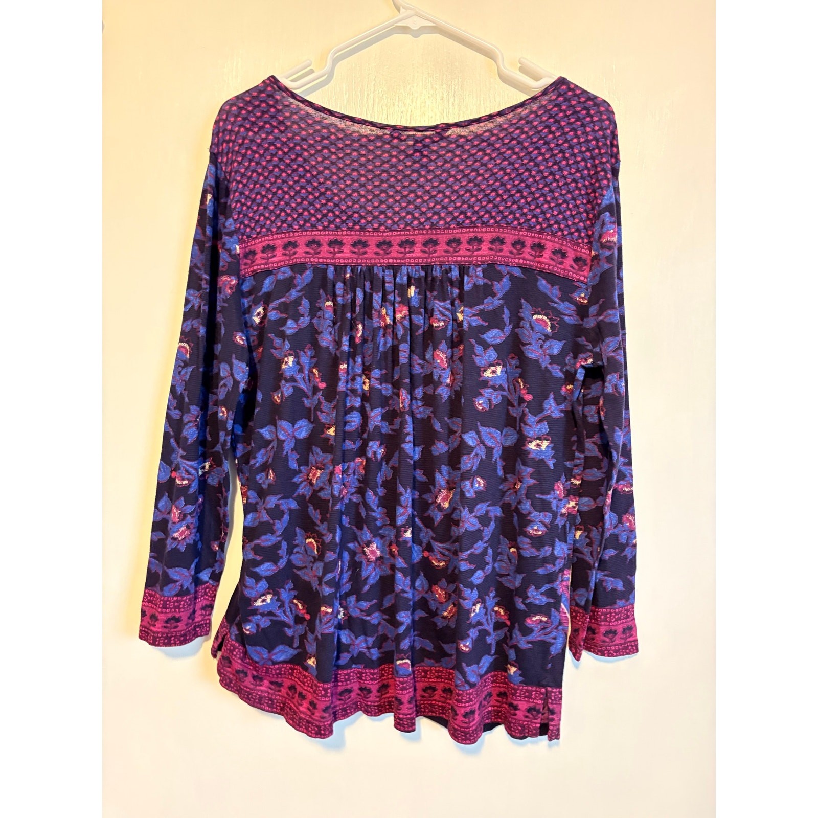 Lucky Brand Blue Purple Paisley Tunic Top 3/4 Sleeves Cotton XL Boho Hippie