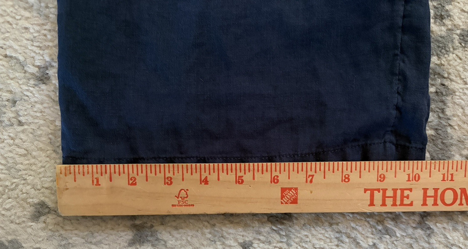 Nicole Miller Linen Pants Large L Blue Wide Leg Cropped Paperbag Waist Tie Belt