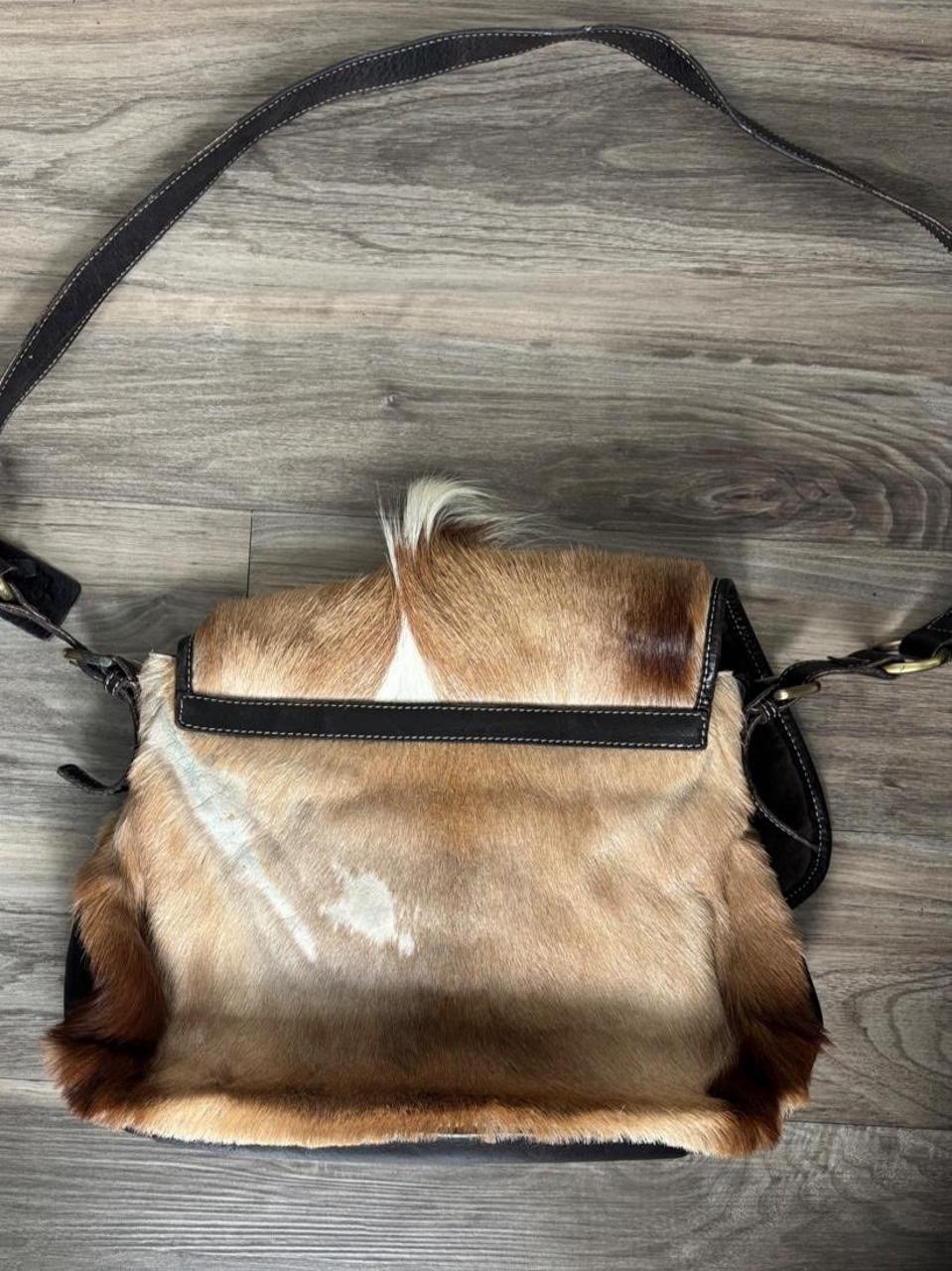 Brown Animal Print Western Shoulder Bag, Magnetic/Zip, Adjustable Strap, Pockets