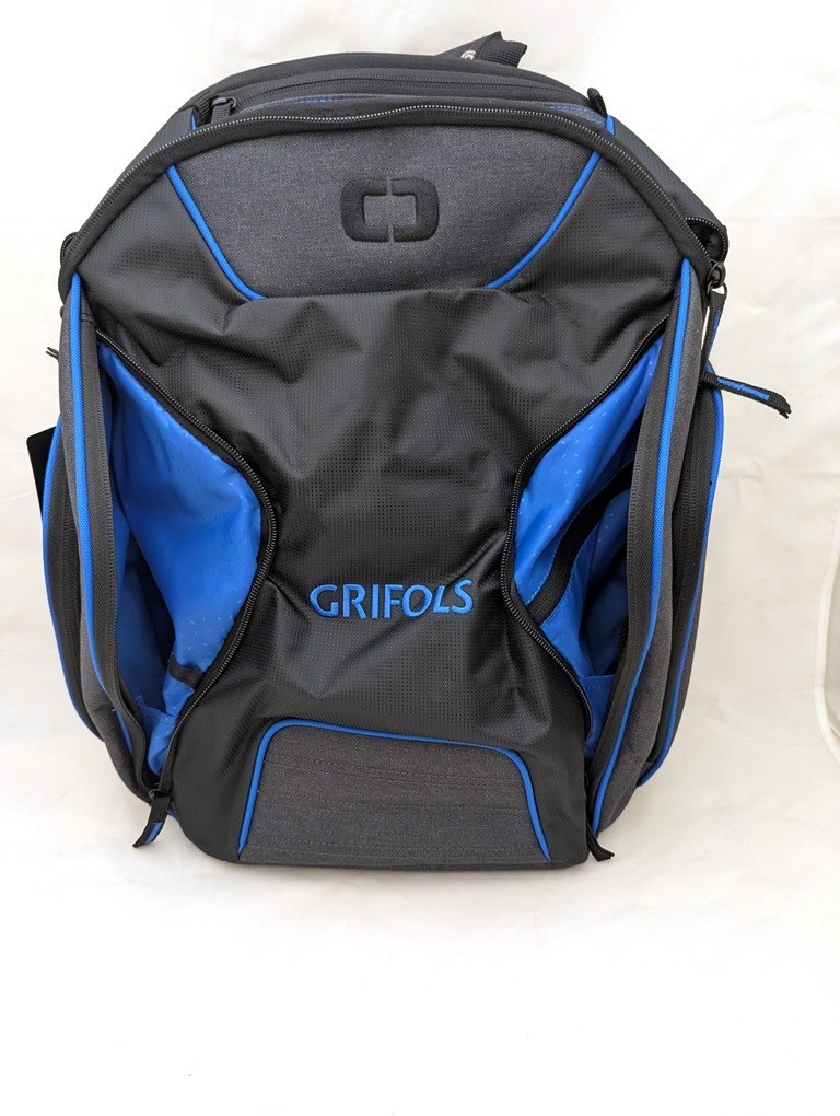 OGIO Hatch Laptop Backpack Heather Gray/Blue 18.5″ x 12″ x 8″ Embroidered Logo