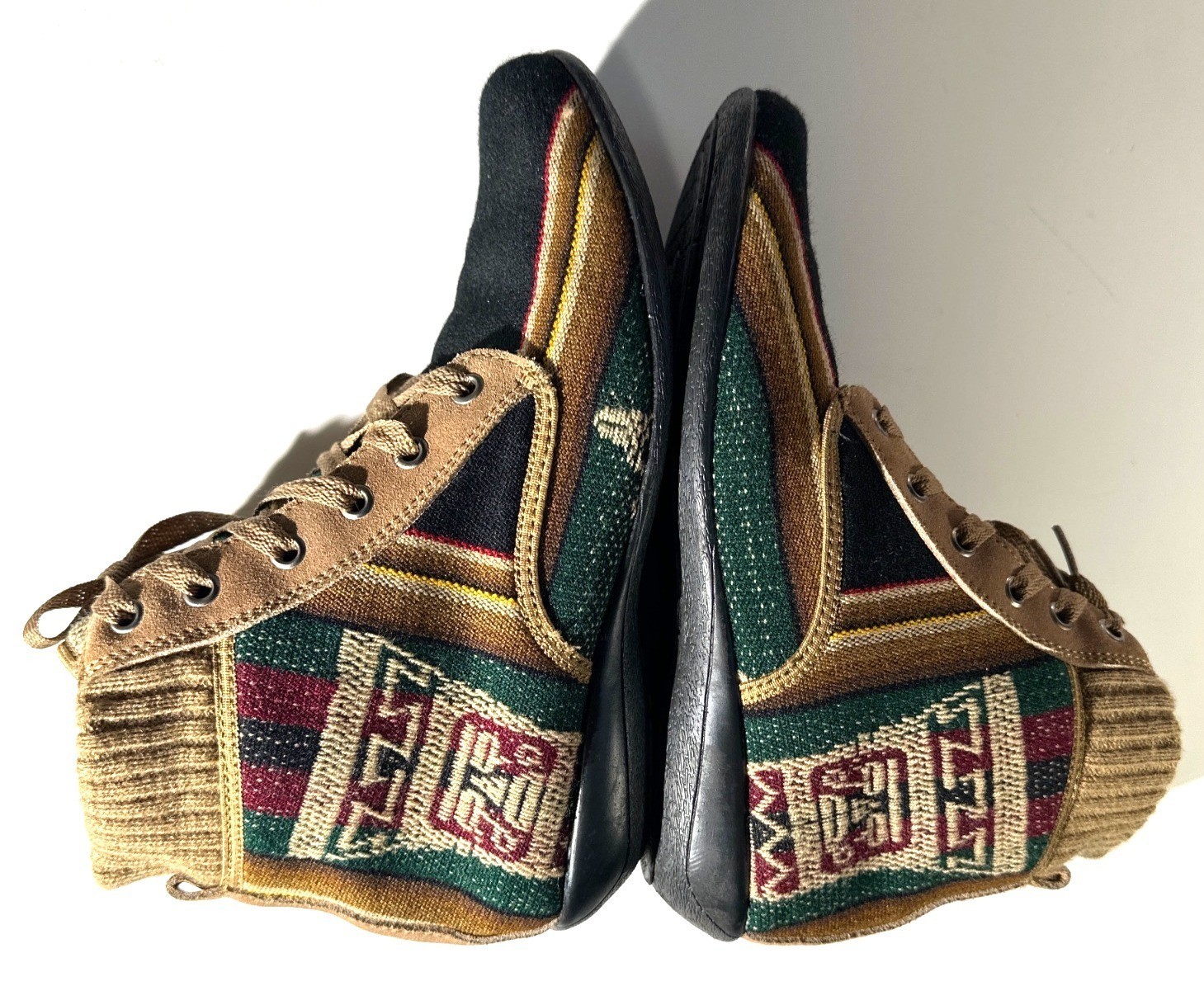 Handmade High-Top Sneakers With Knit Trim & Ethnic Woven Design