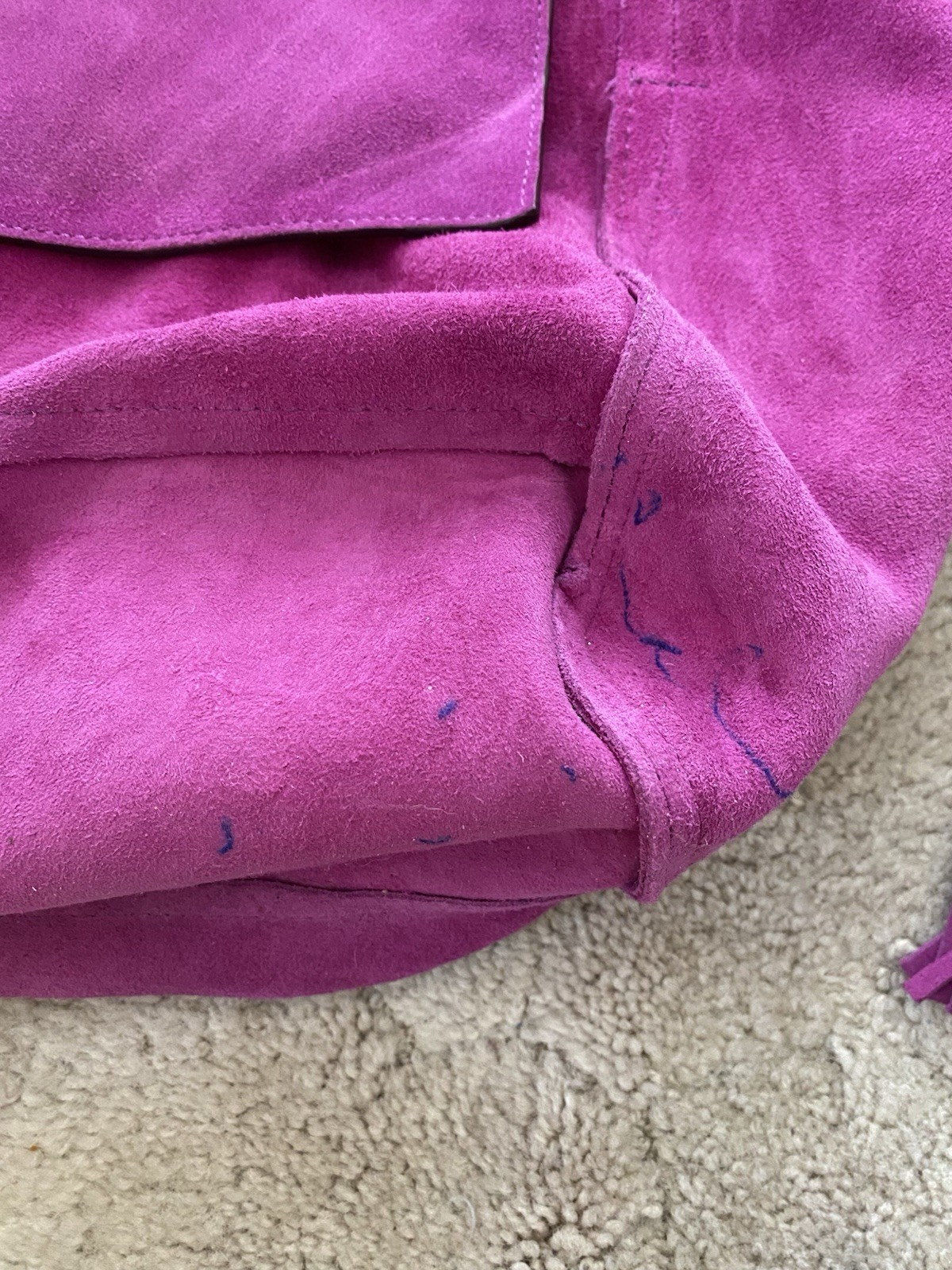 Michael Kors Fuchsia Suede Tote Bag Magnetic Closure Gold Hardware Tassel Charm