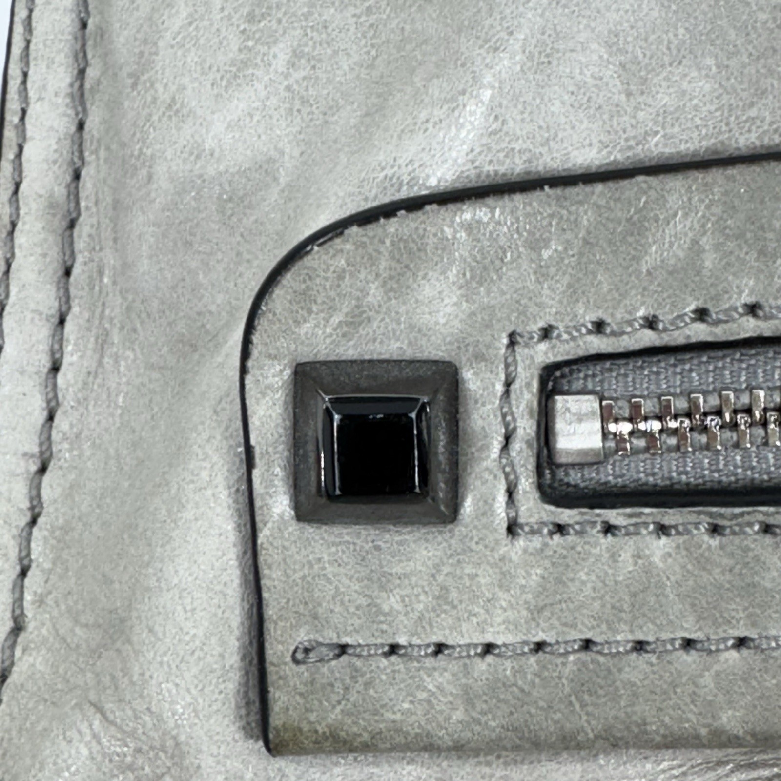 Rebecca Minkoff Gray Leather Mini Zip Top Crossbody Purse Bag w/ Bottom Studs
