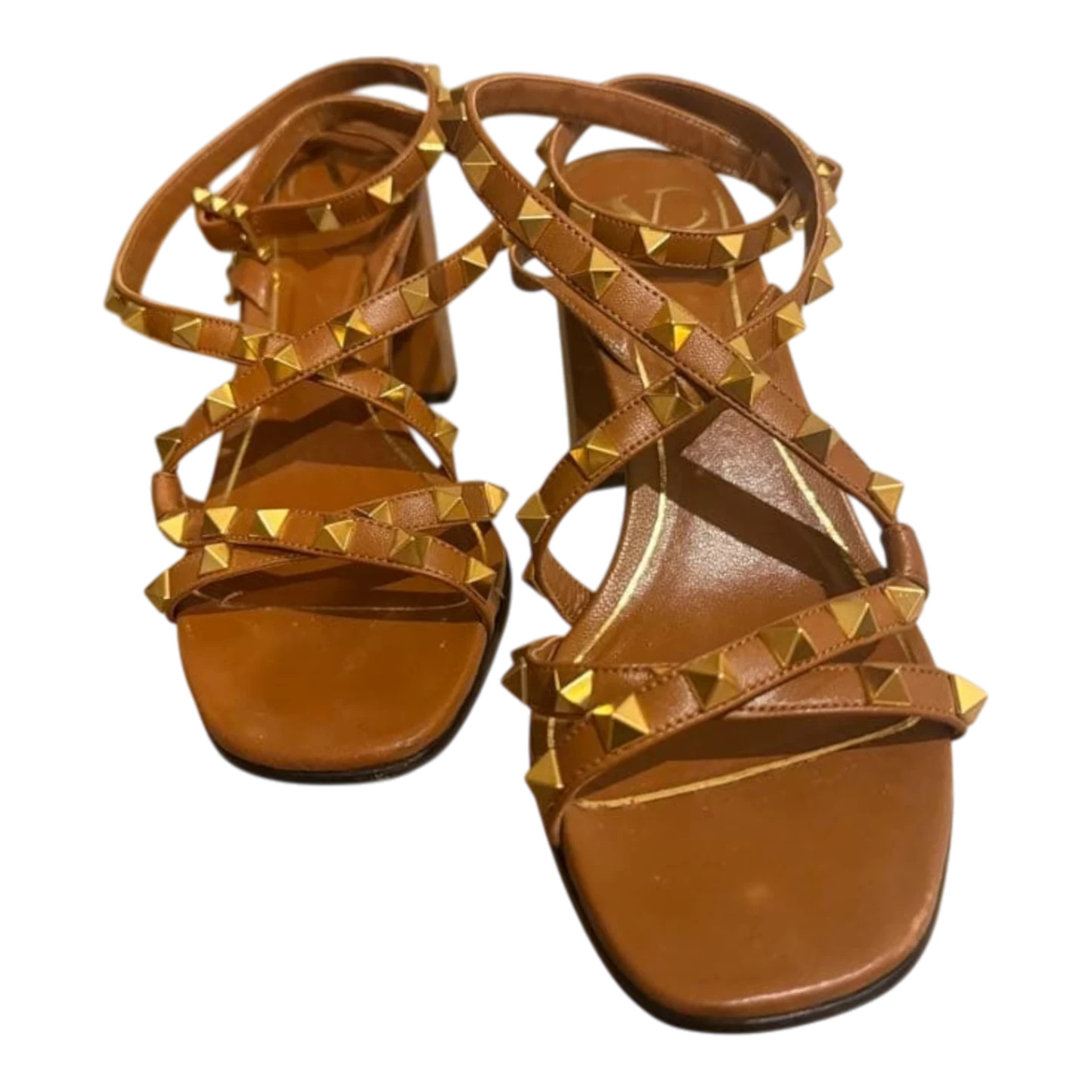 Valentino Women’s Brown Leather Studded Sandals 5.5US, 7.1-10cm Heel, Size 35½