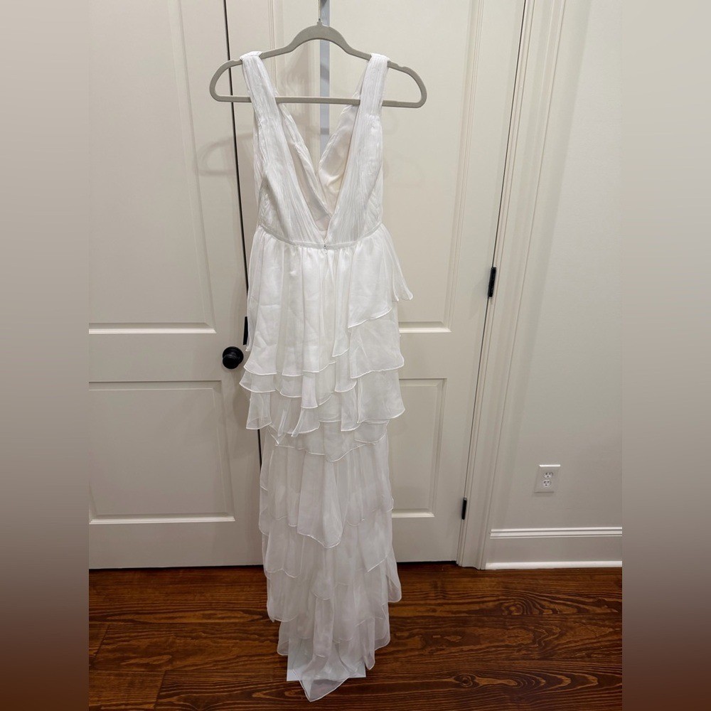 Mac Duggal HIGH LOW TIERED GOWN WITH BUILT IN BODYSUIT – 55320 white size 0